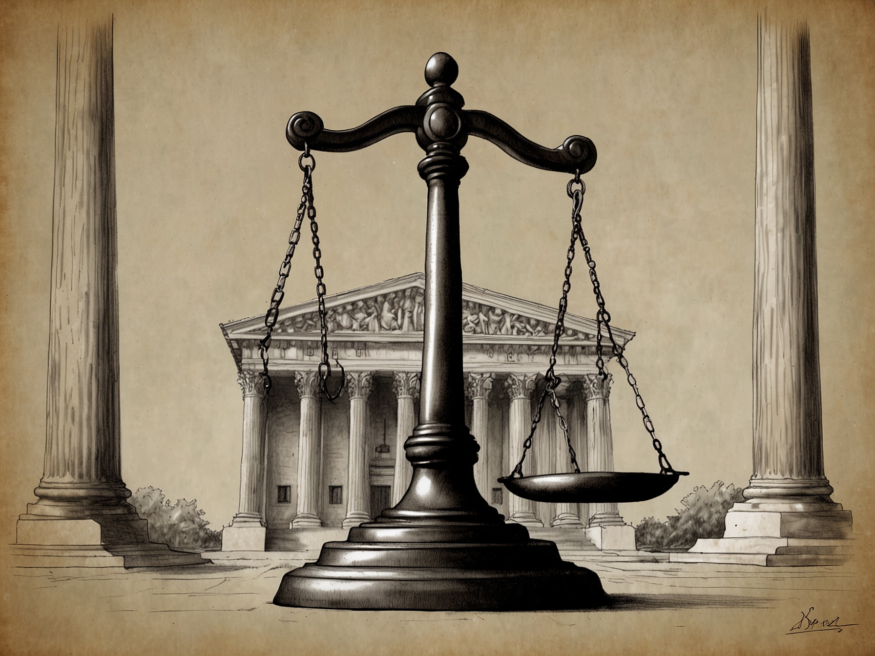 A symbolic illustration of a scale tipped in favor of executive power, representing the Supreme Court's ruling and its implications for checks and balances in the U.S. government.