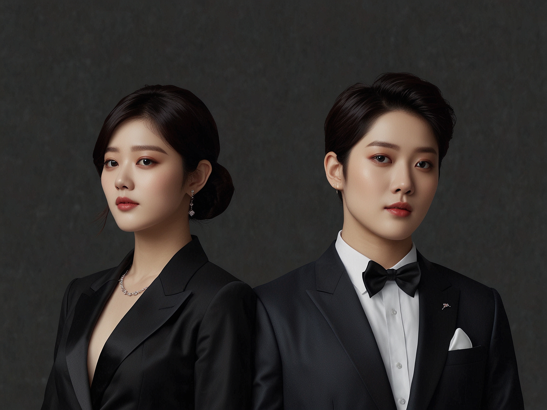 Jang Nara, Nam Ji Hyun, Kim Jun Han, and P.O. pose together in sleek black suits, exuding charm and sophistication as they make a grand entrance on 'Amazing Saturday.'