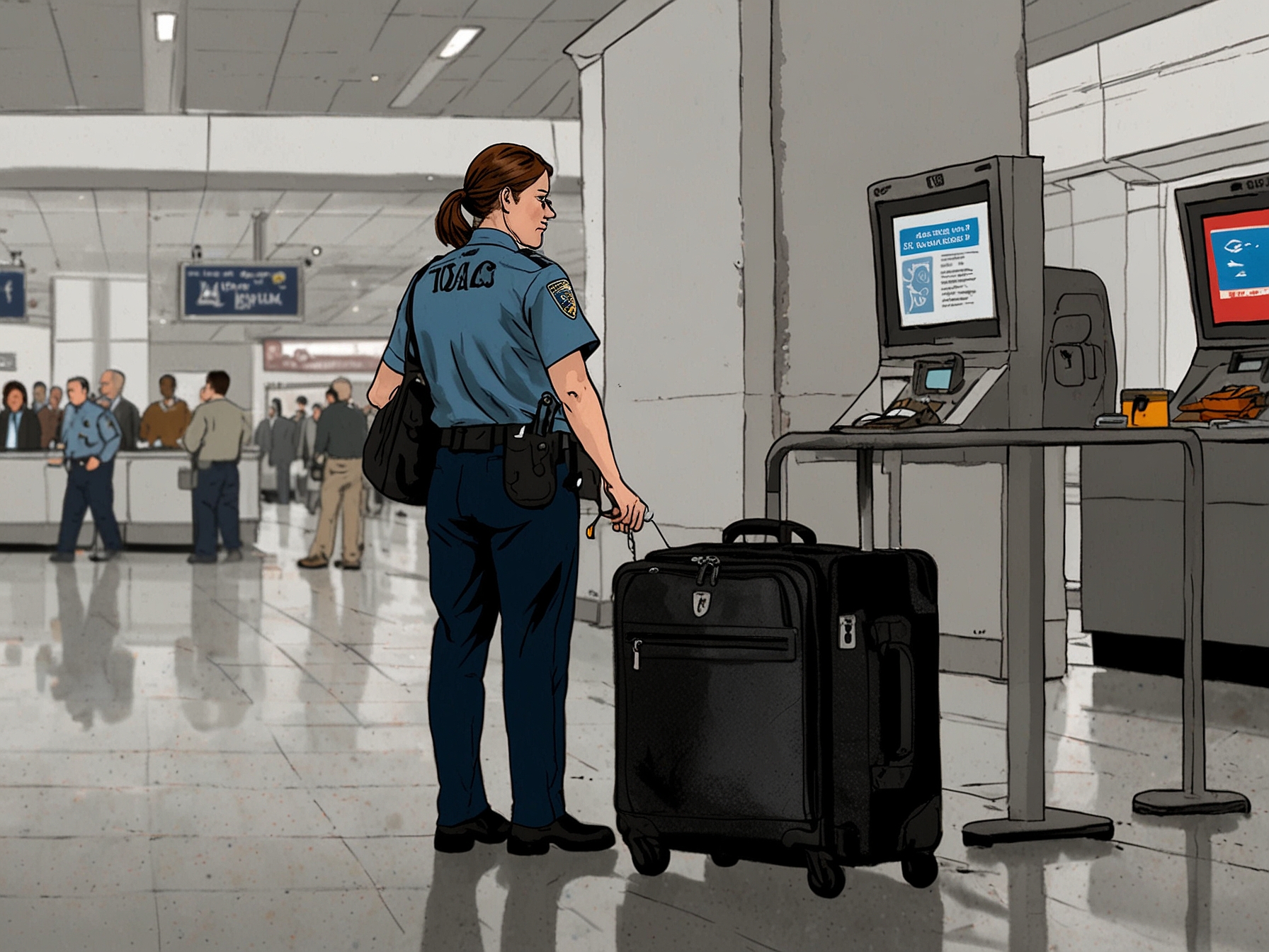 A TSA agent examines a carry-on bag at Dulles International Airport, highlighting the strict protocols involved in airport security that led to Rep. Victoria Spartz's weapons violation charge.