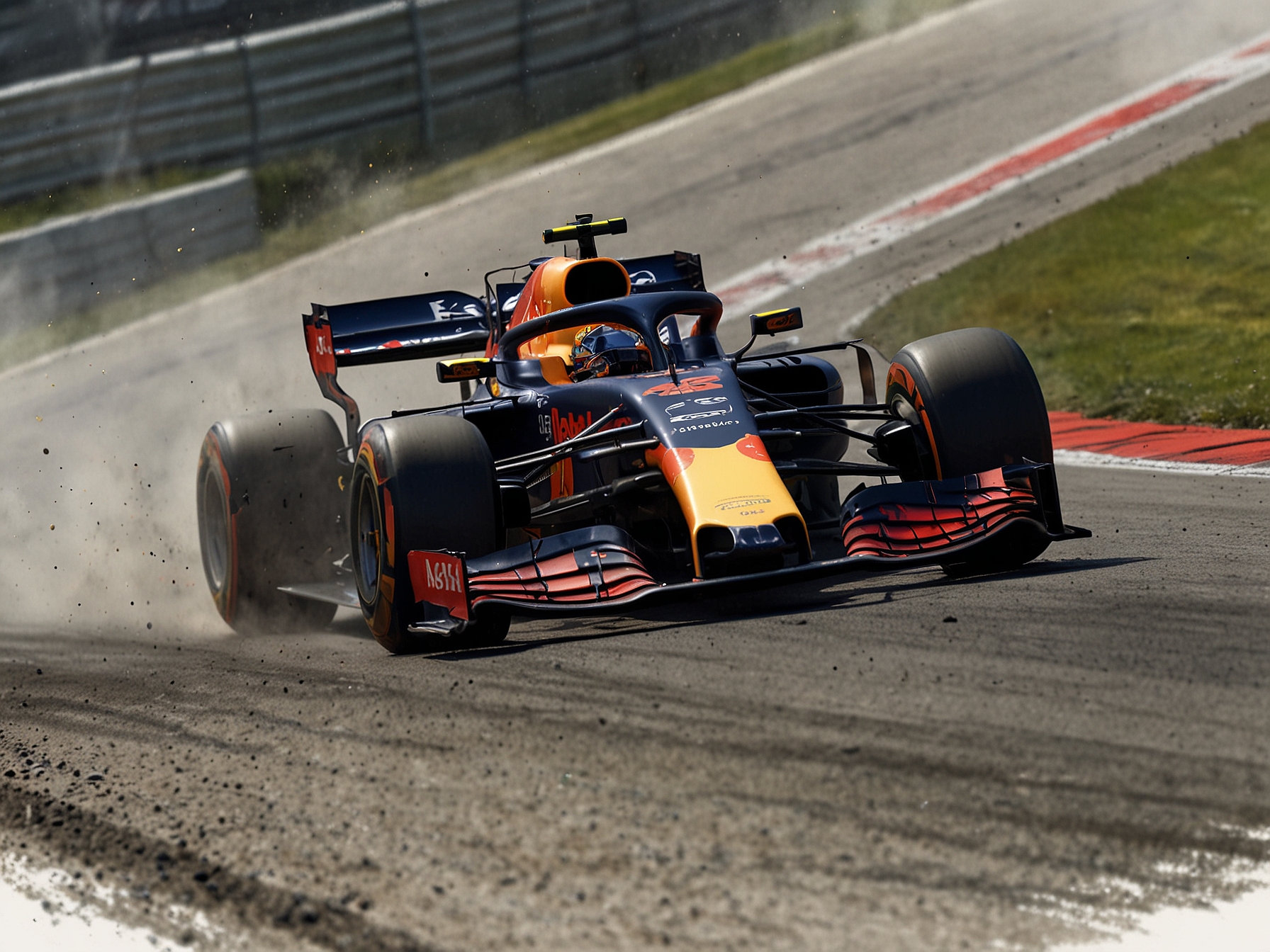 An action shot of Max Verstappen and Lando Norris racing at the Red Bull Ring, moments before their dramatic collision at Turn 3 during the 2024 Austrian Grand Prix.