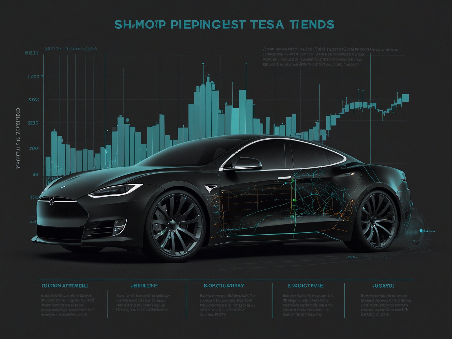A graph showing stock performance trends for Tesla, AMD, and Shopify, indicating their growth trajectories compared to Nvidia, with each company highlighting its sector—from electric vehicles to high-performance computing to e-commerce.