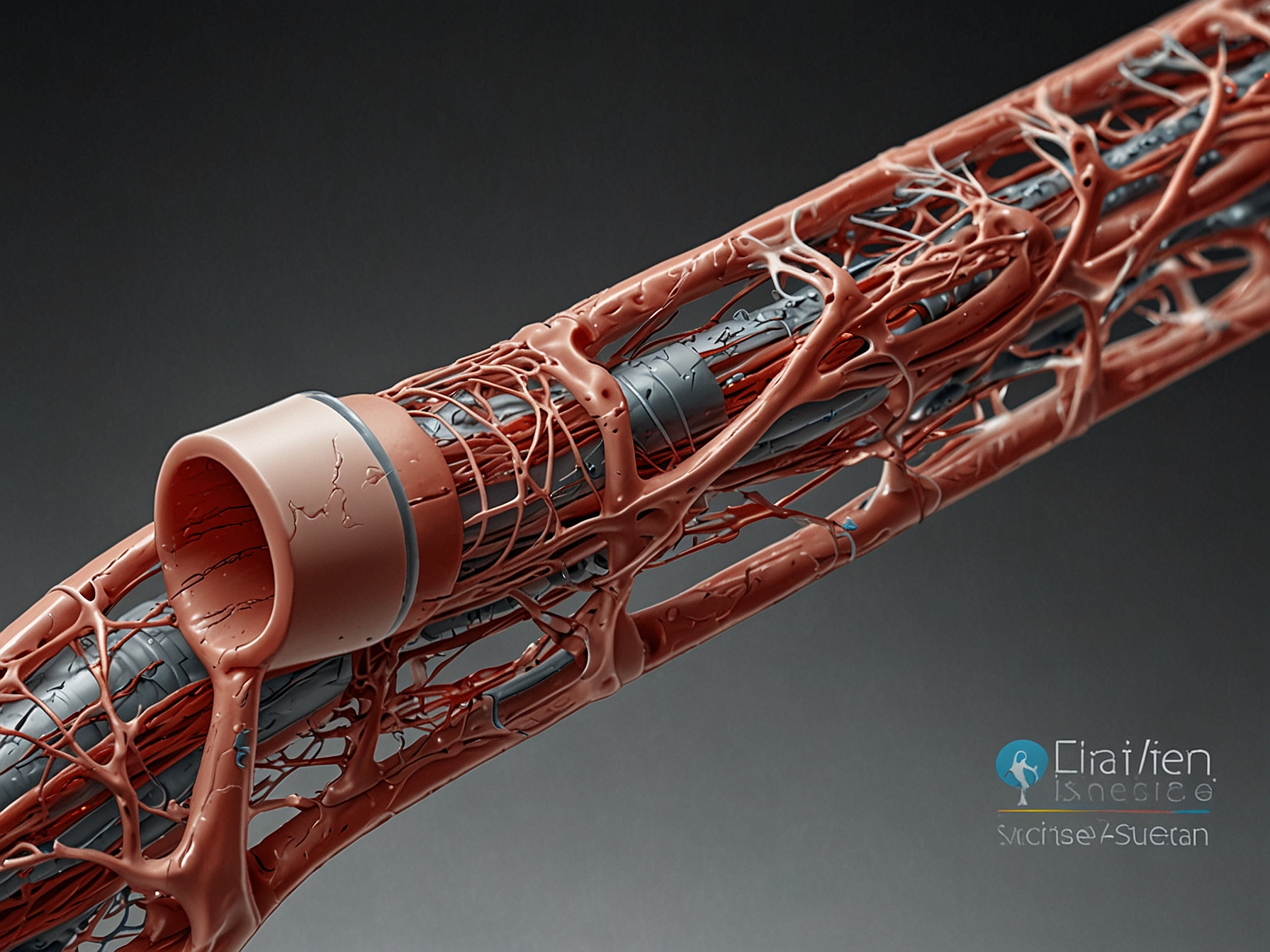 An illustration showing the advanced Nexus aortic arch stent graft system developed by Endospan, highlighting its minimally invasive deployment in treating complex aortic conditions.