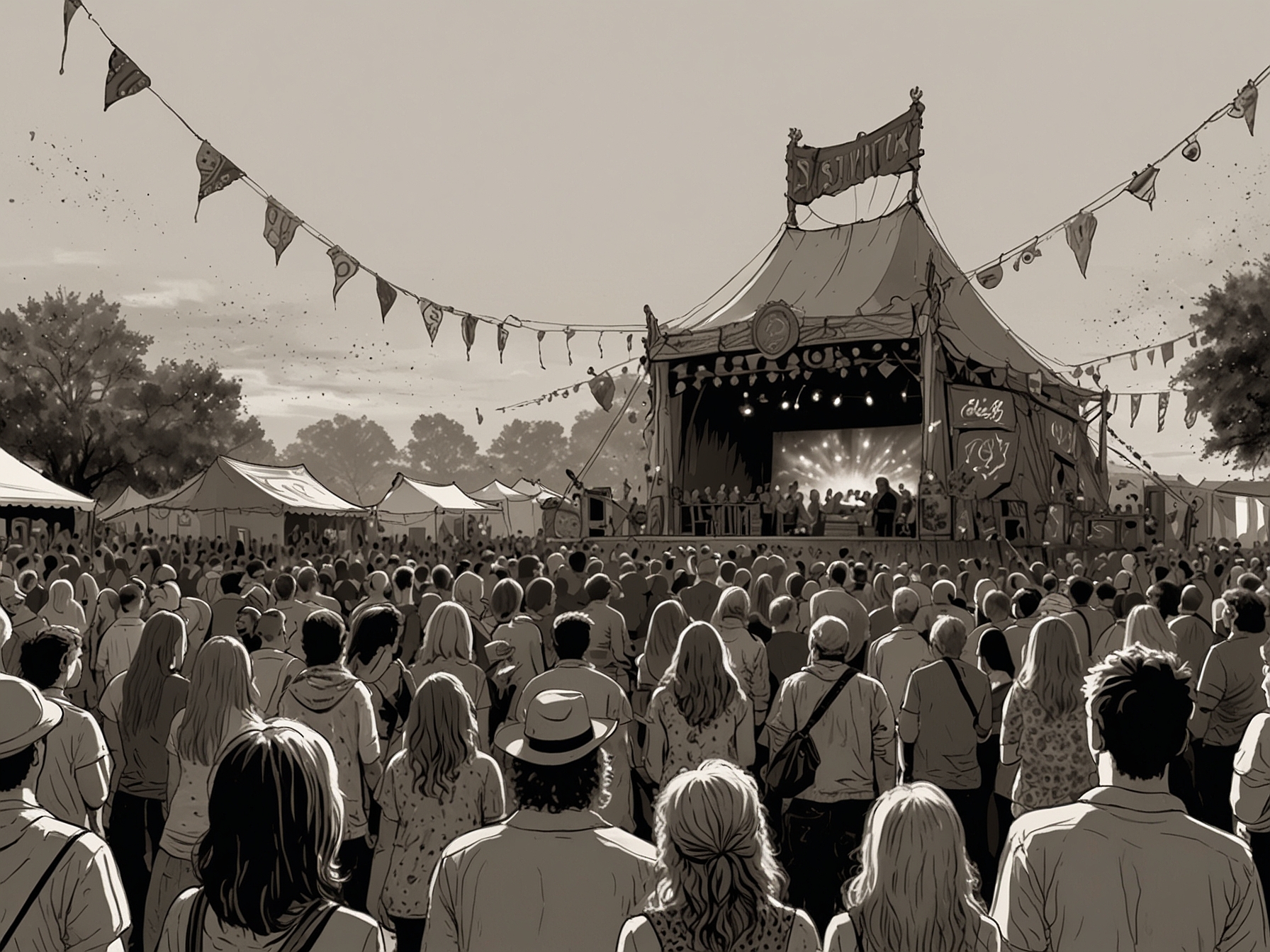 Festival-goers enjoy diverse performances across Glastonbury's stages, including iconic and intimate settings, encapsulating the spirit of unity and celebration at Worthy Farm.