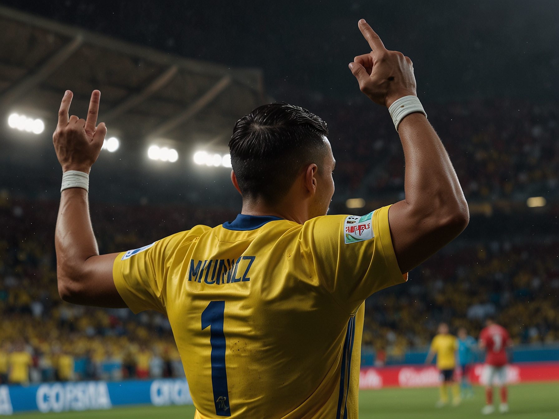Daniel Muñoz celebrates after scoring the crucial goal for Colombia against Brazil in the Copa America match held in Santa Clara, showcasing his joy and determination.