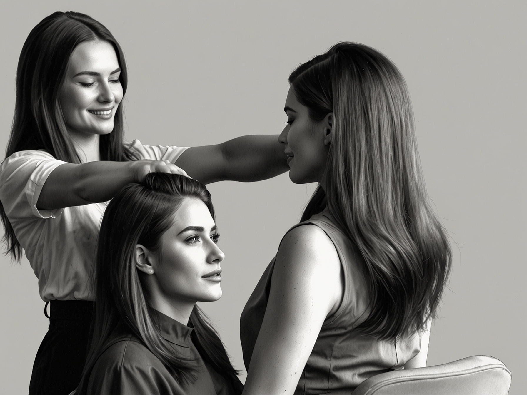 A stylist applying a lightweight conditioner to a client's hair, focusing on mid-lengths and ends, demonstrating how to avoid weighing down the roots.