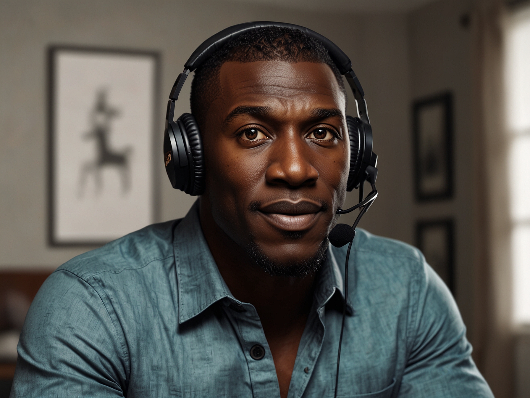 Shannon Sharpe during a podcast interview, discussing his personal decision to not sleep at women's homes, highlighting the emphasis on safety, control, and mental well-being.