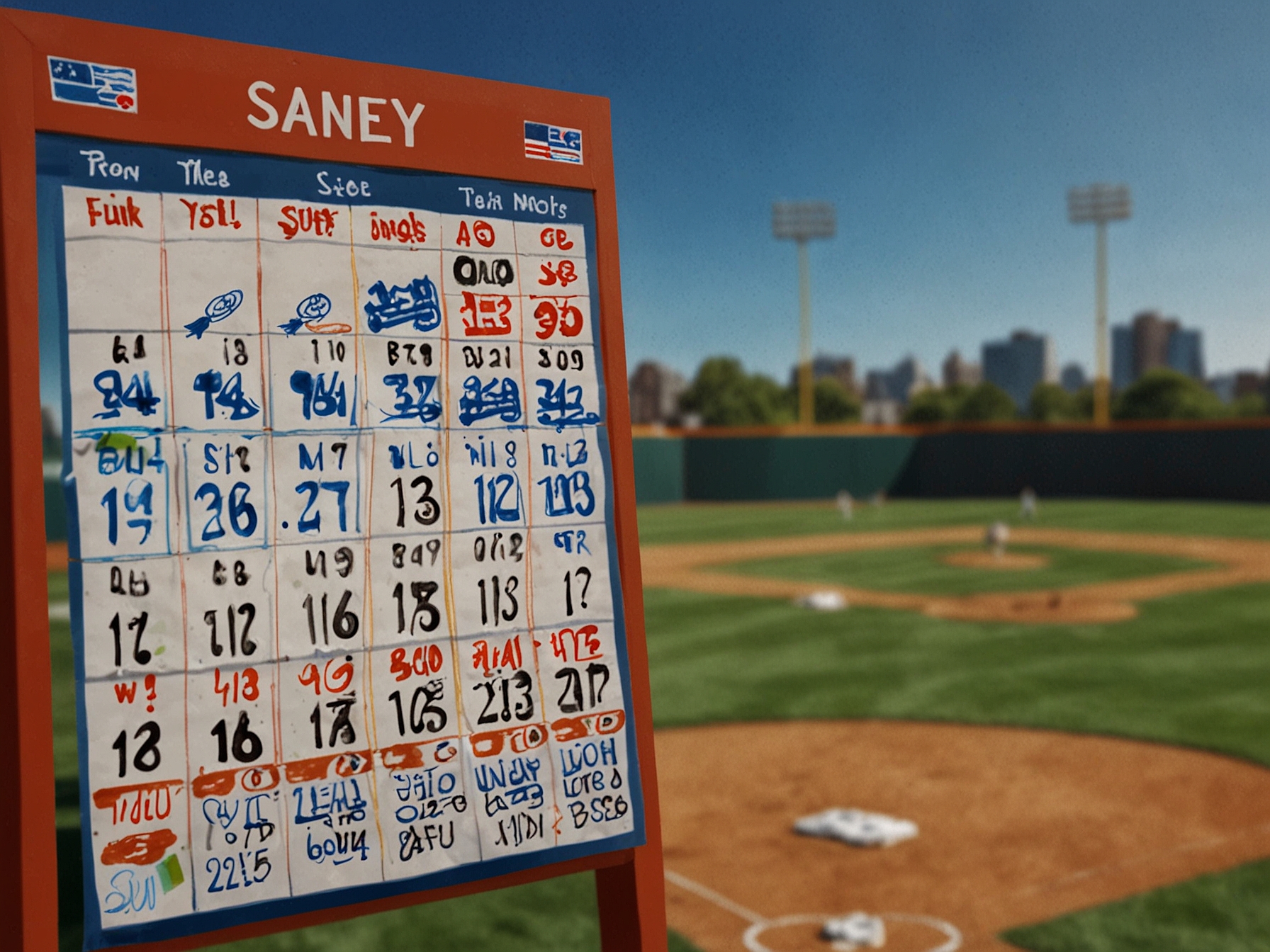 A visual of a calendar marked on July 1 with dollar signs, highlighting the significance of Bobby Bonilla Day and the deferred payment agreement with the Mets.