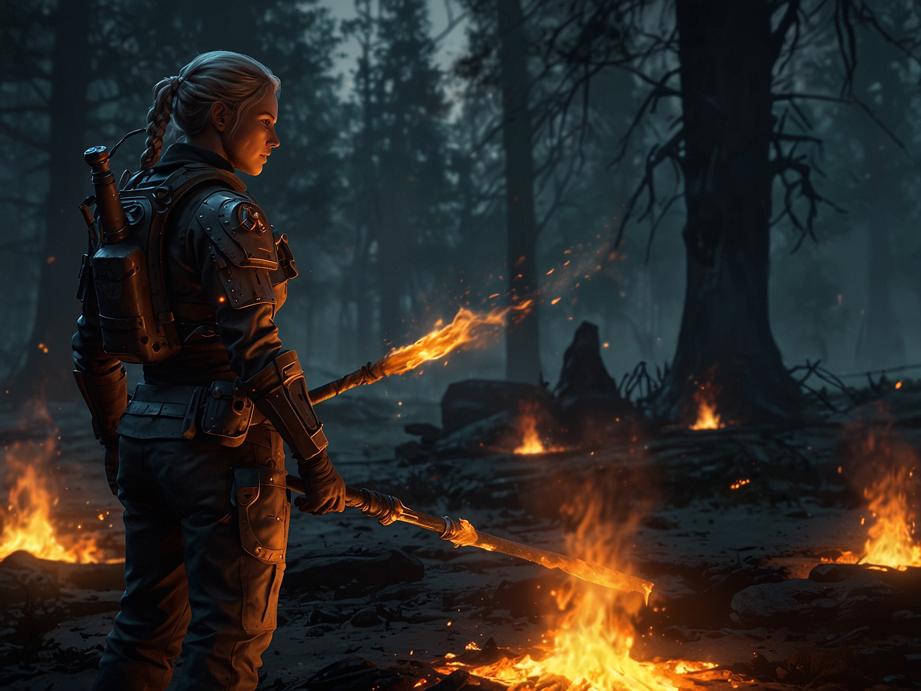 Screenshot of a character using potential new fire-resistant equipment to walk through flames, demonstrating proposed changes to improve player experience and strategy on Hellmire.