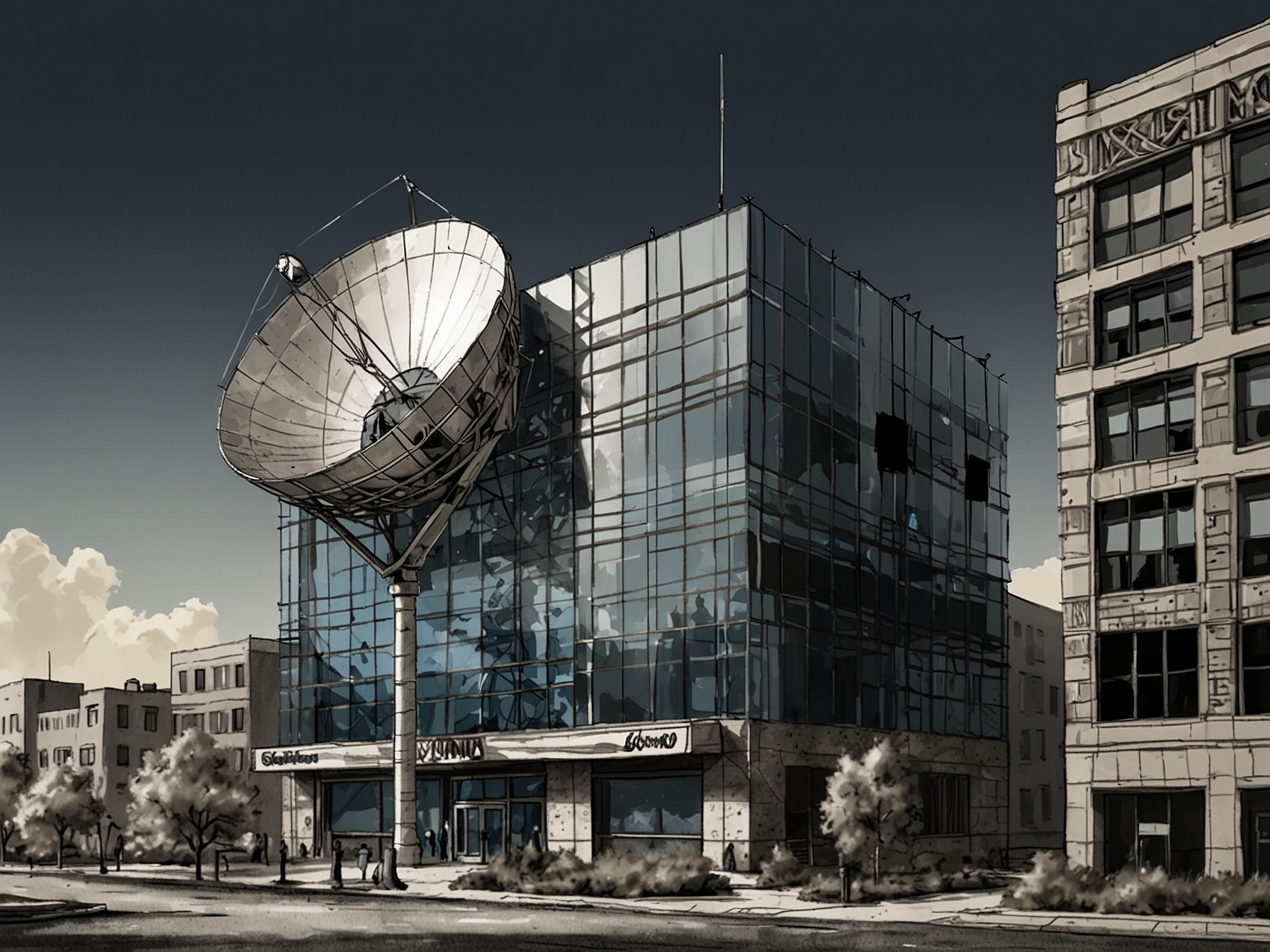 Image of SiriusXM headquarters with a satellite dish, symbolizing the company's core business in satellite radio and its forthcoming financial report.