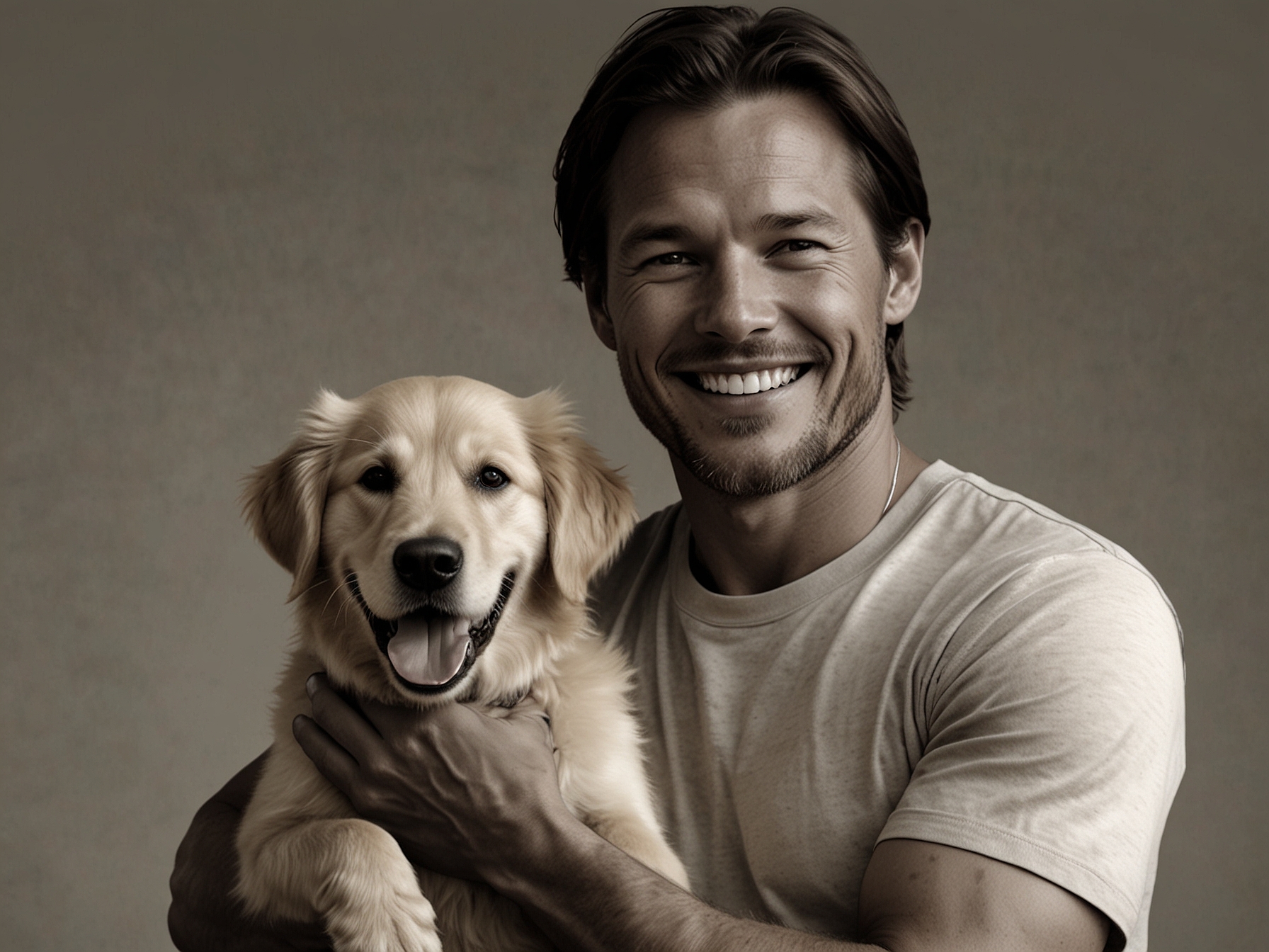 Ben Cousins smiles brightly while holding his new golden retriever puppy, Buddy, symbolizing a fresh start and emotional support in his journey towards personal transformation.