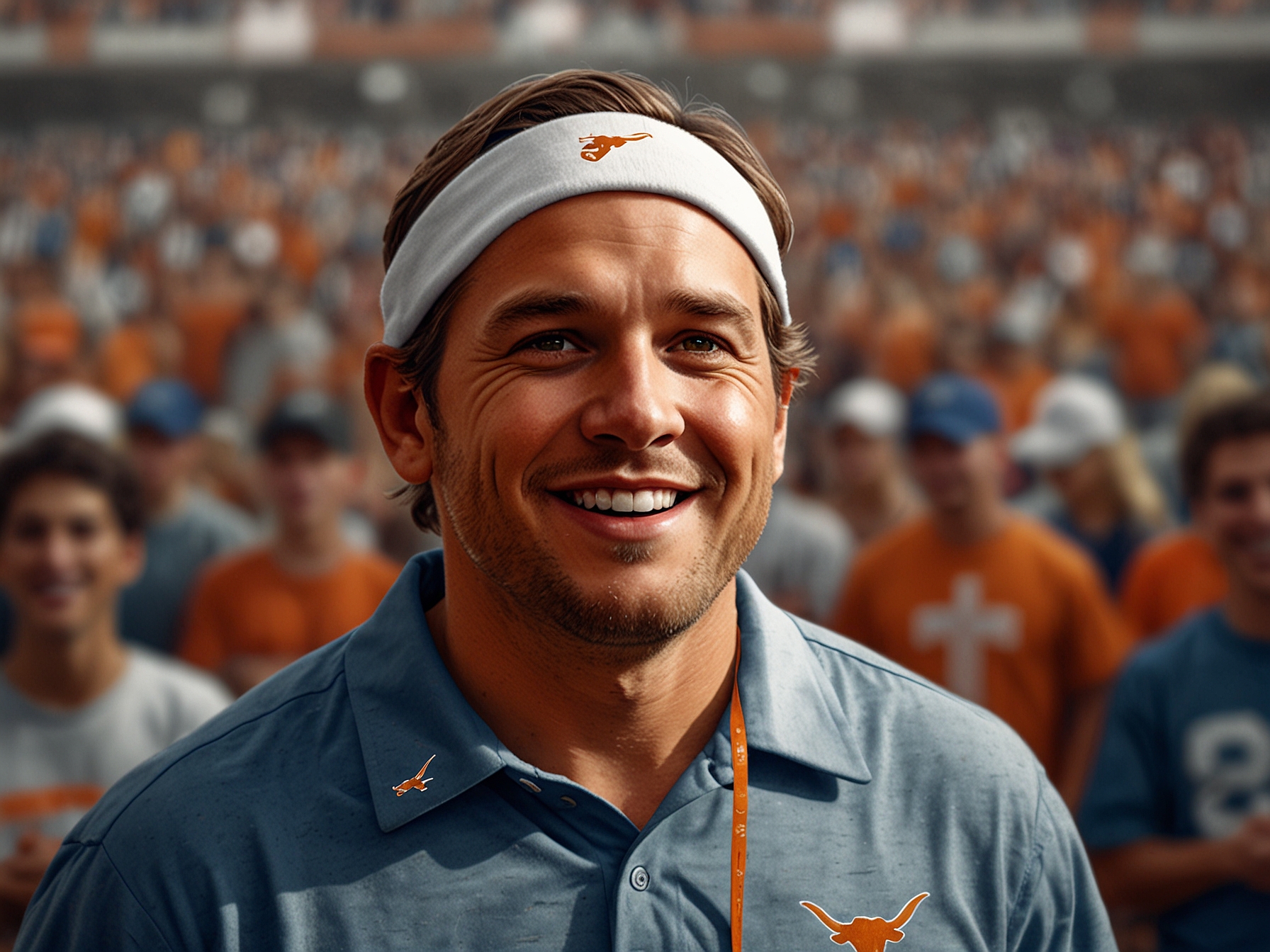 Illustration of a Texas Longhorns fan wearing team colors, highlighting the excitement and anticipation among supporters for new rivalries and high-stakes games in the SEC.