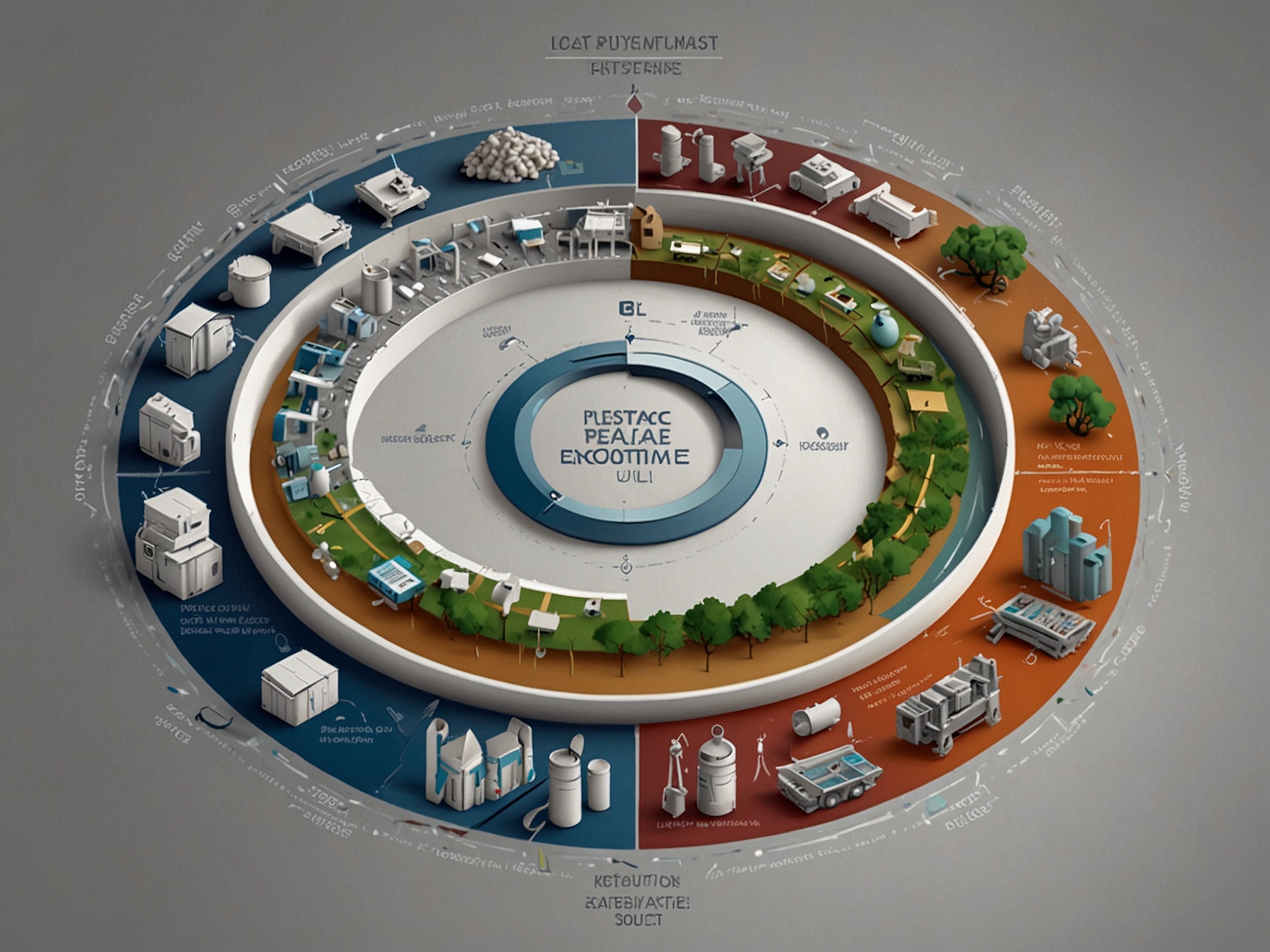 A diagram depicting the concept of a circular economy, highlighting the stages of design, manufacturing, use, and recycling of plastic products to illustrate the industry's vision of sustainable plastic management.