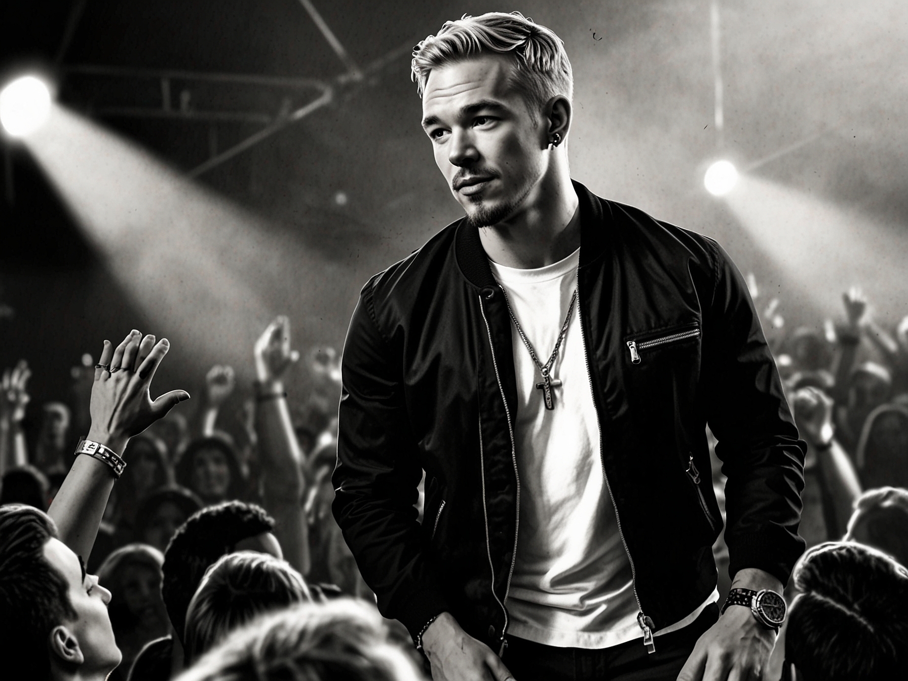 An image of Diplo performing at a concert, highlighting the contrast between his public persona and the serious personal allegations he faces in the lawsuit over unauthorized distribution of explicit content.