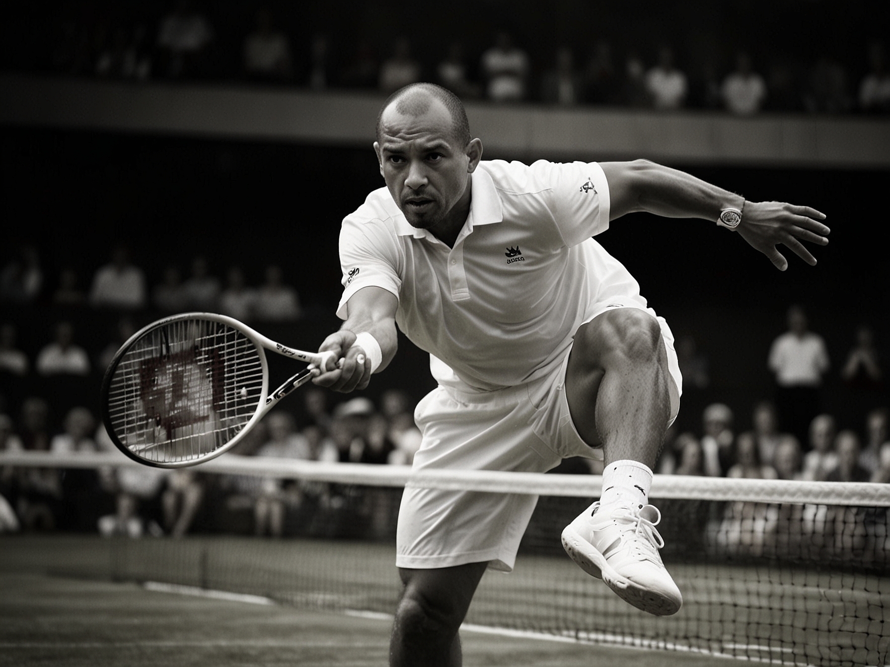 Paul Jubb in action at Wimbledon, demonstrating his competitive spirit. Despite his efforts, he faced a tough opponent and could not advance past the first round.