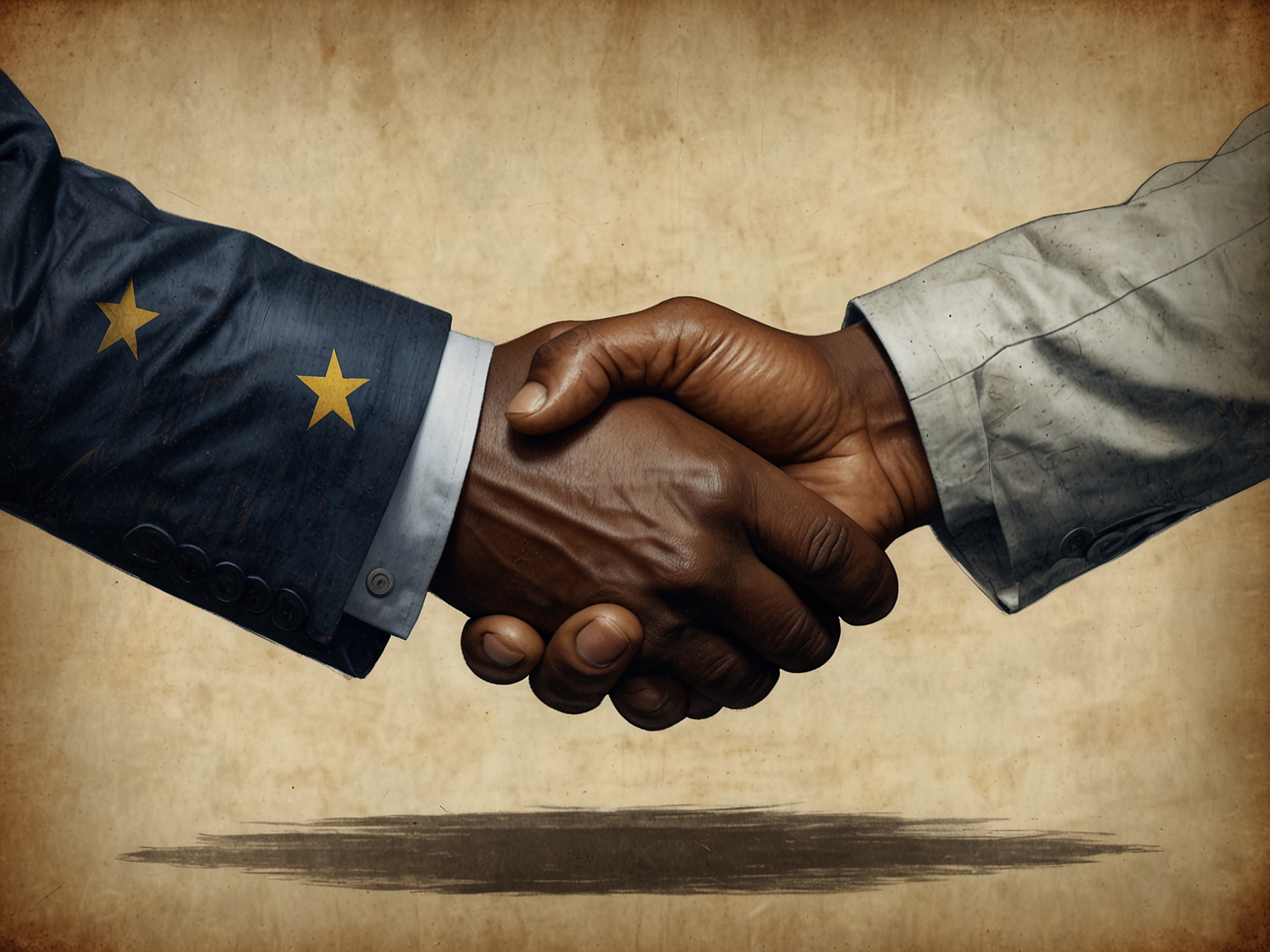An image depicting a handshake between representatives of Sundance Resources and the Republic of Congo, symbolizing the amicable settlement of their prolonged legal dispute.