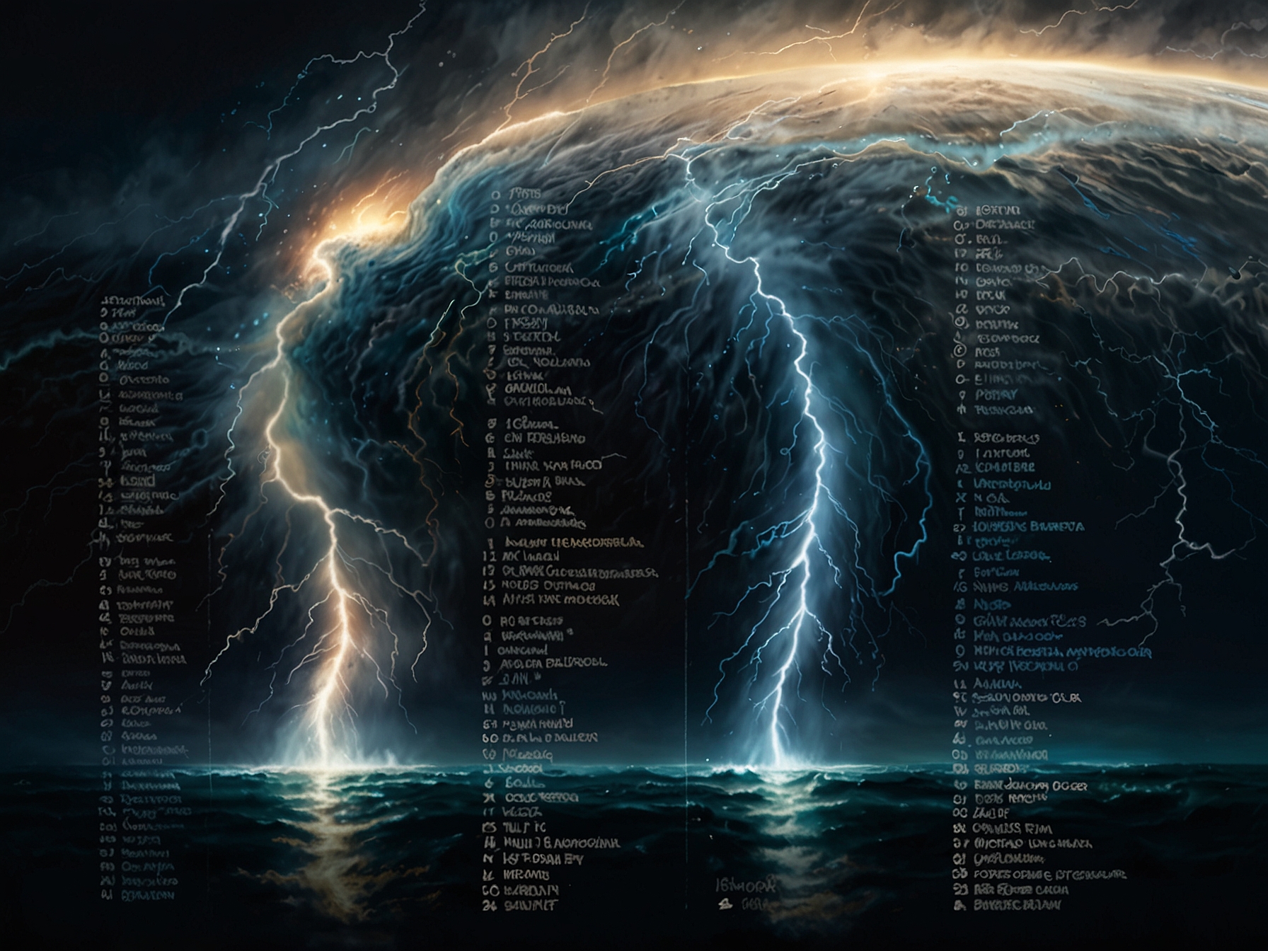 A compilation image showing the full list of 2024 hurricane names with vivid graphics, capturing the essence of storm naming conventions and their historical significance.