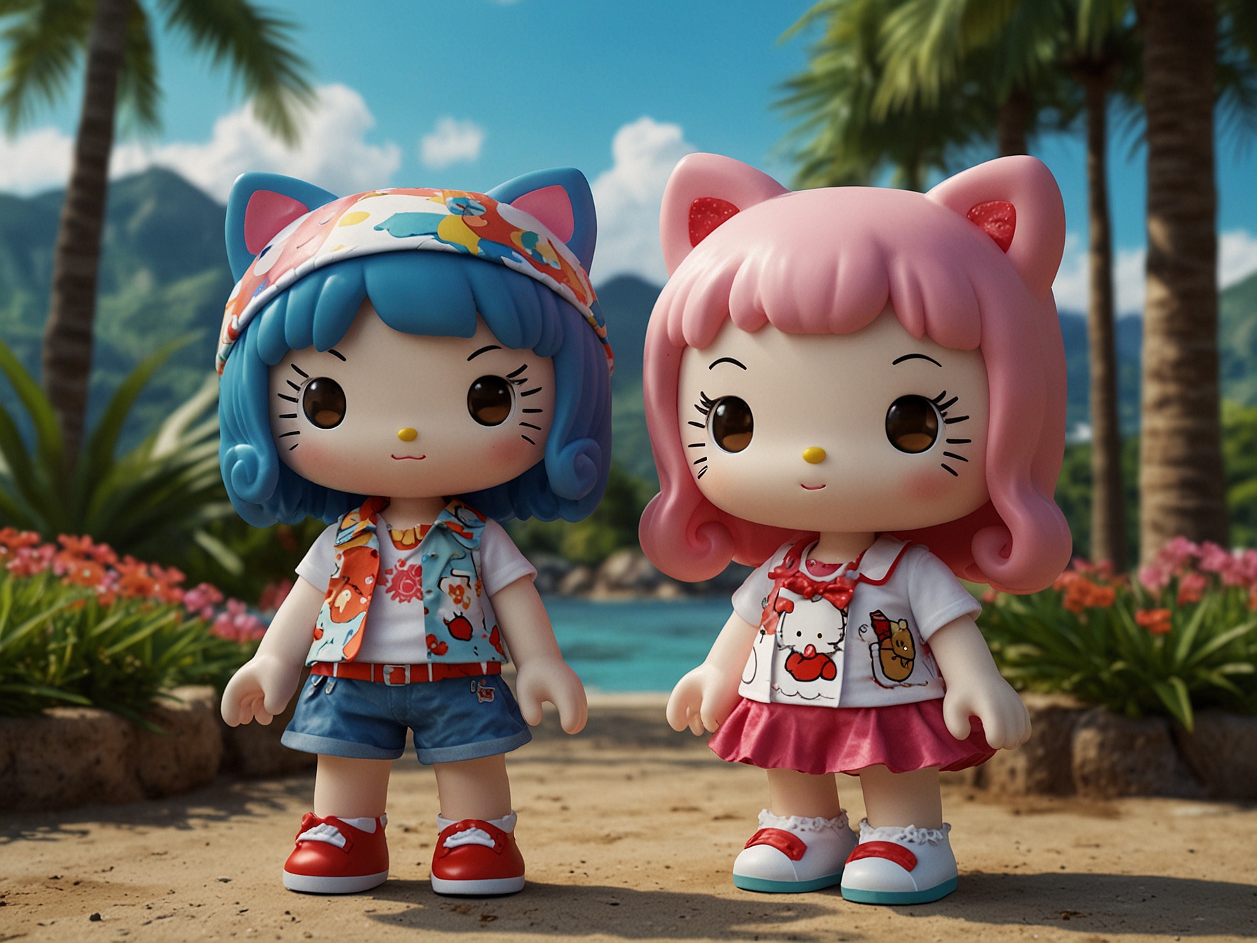 Customized avatars wearing trendy summer outfits in Hello Kitty Island Adventure. The new Update 1.8 introduces a brand-new avatar type with more self-expression options, outfits, accessories, and hairstyles.