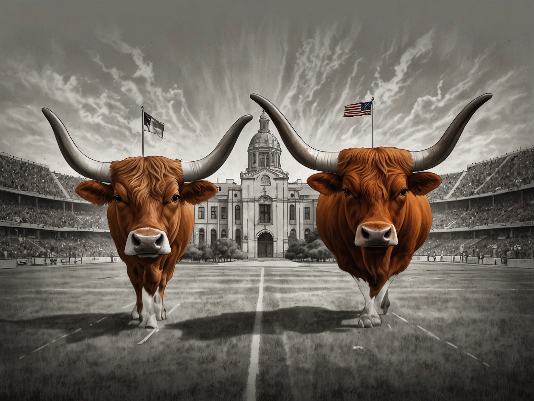 Illustration of Texas Longhorns and Oklahoma Sooners' logos, symbolizing their transition from the Big 12 to the SEC, showcasing the excitement and anticipation of this significant move in college sports.