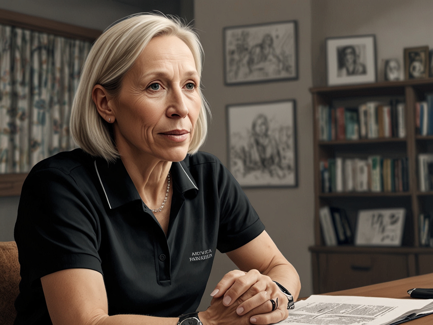 Martina Navratilova during a heated interview regarding her views on transgender women competing in women's sports, emphasizing her commitment to fairness.