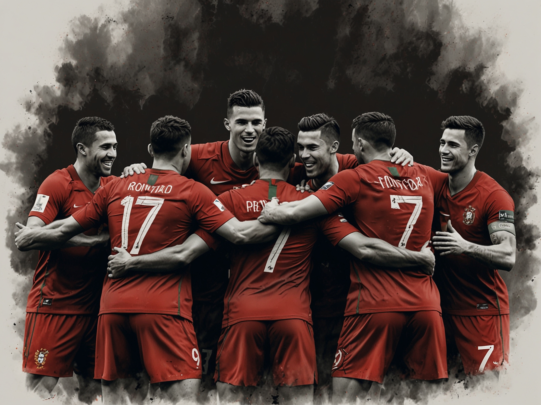 Portugal's national team, led by Cristiano Ronaldo, huddles together on the pitch post-match, showcasing their unity and determination as they prepare for the final stages of Euro 2024.