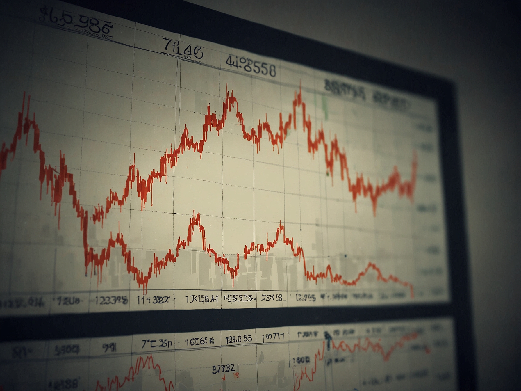 Close-up of a stock market screen showing NBCC India's stock price decline, highlighting the figures ₹174.3 and ₹172.75, symbolizing the cautious sentiment in the trading environment.