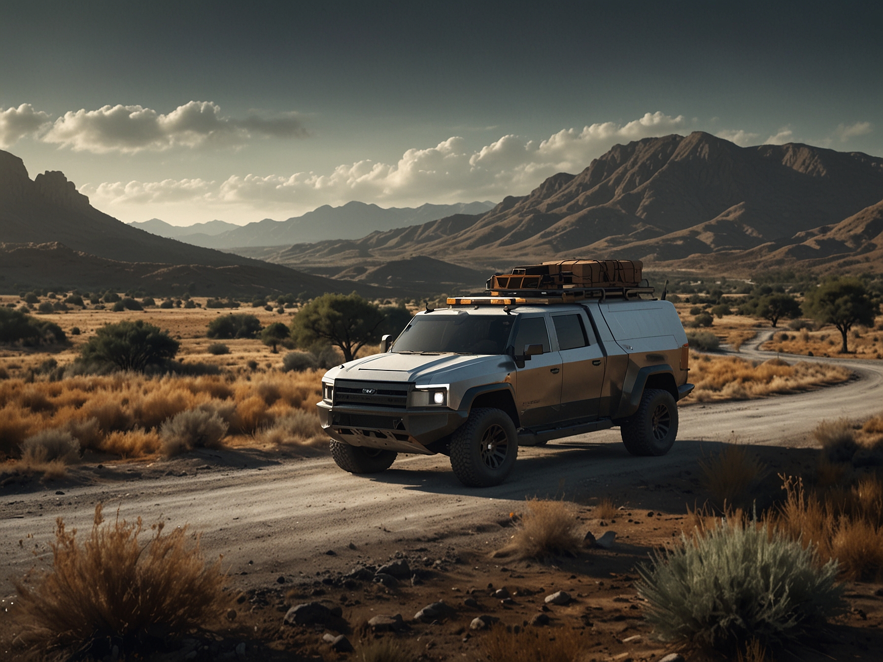 The Cybertruck navigating through scenic rural landscapes in Mexico, embodying innovation and sustainability while capturing the essence of modern transportation.