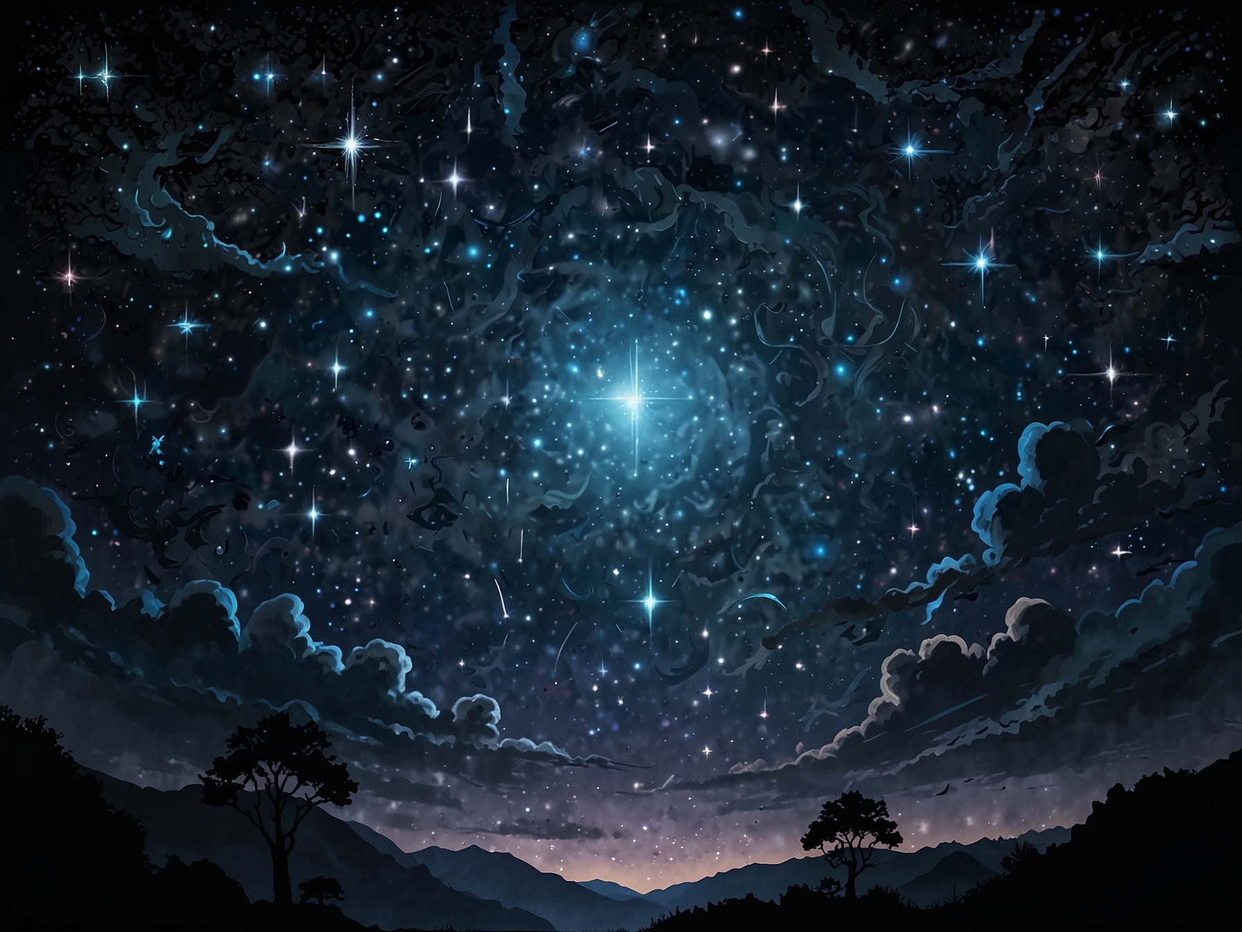 A serene night sky filled with shimmering stars, with astrological symbols intertwined, representing the connection between the cosmos and personal insights for the day.