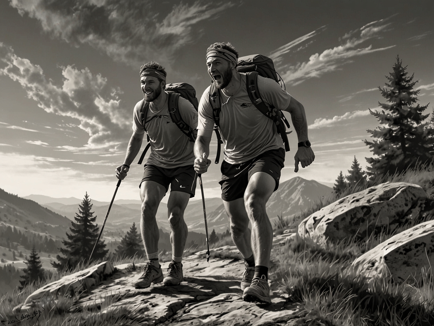 An exhilarating moment captured during a training session where Tadej Pogačar and Primož Roglič ascend a scenic Slovenian hill, embodying determination and teamwork.