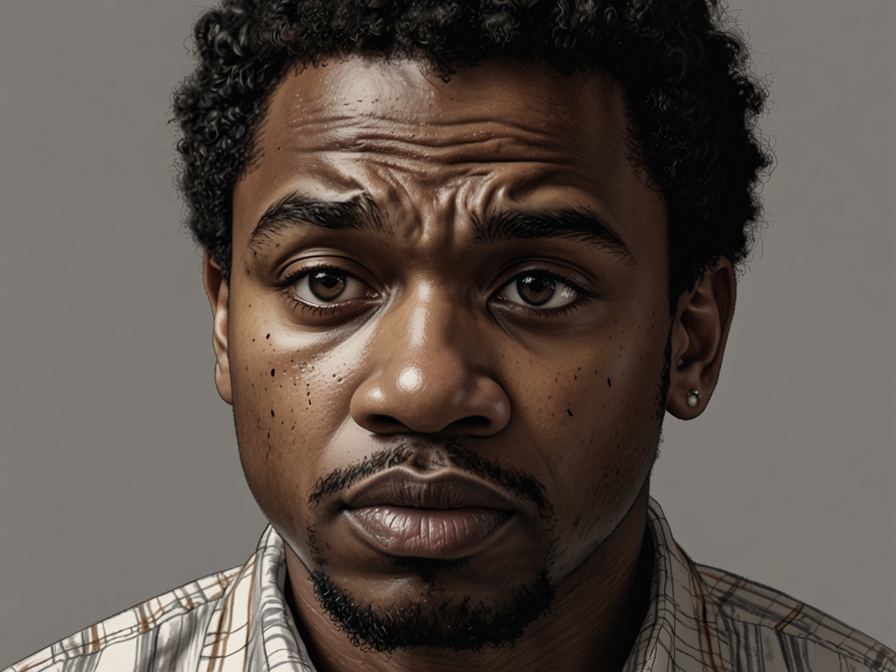 A close-up shot of Tyrone looking worried, portraying the emotional turmoil he faces after hearing rumors about the true father of Fiz's baby.