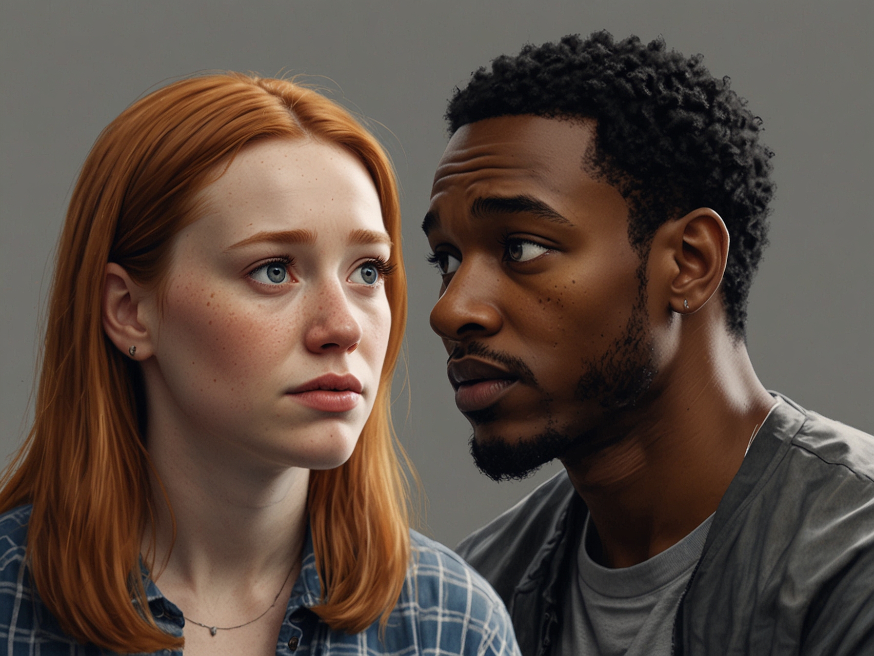 A close-up of Fiz and Tyrone sharing an emotional conversation, their expressions revealing tension and uncertainty about their future together.