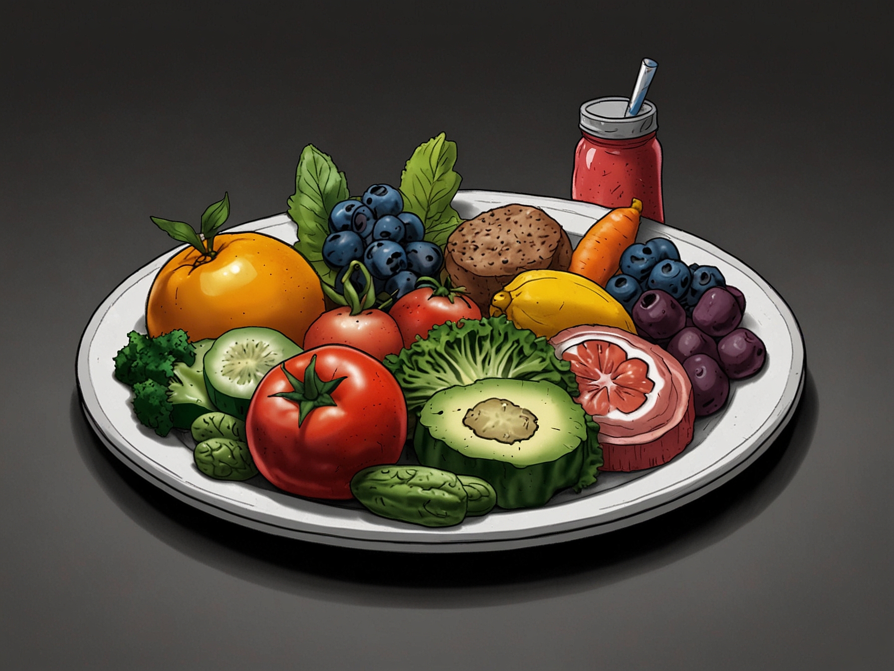 A colorful plate of Tyson's nutritious meals featuring lean proteins, fresh fruits, and vegetables, illustrating his commitment to clean eating for sustained energy.