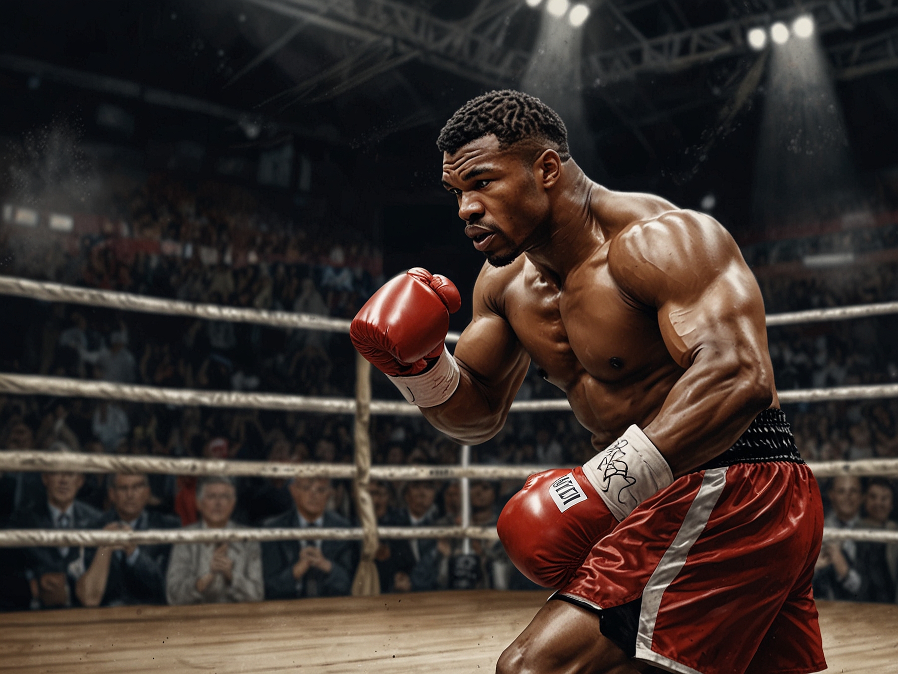 Tyson stepping confidently into the boxing ring, showcasing the excitement and adrenaline that fuels his passion for the sport, regardless of his age.