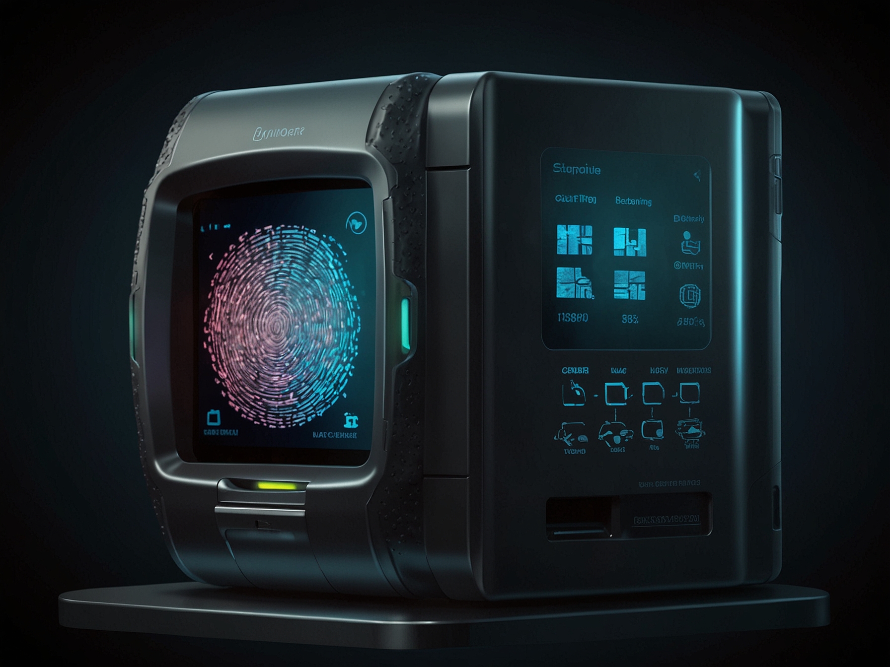 A close-up of advanced fingerprint scanning equipment used for drug testing, symbolizing the merge of technology and safety in the maritime sector.
