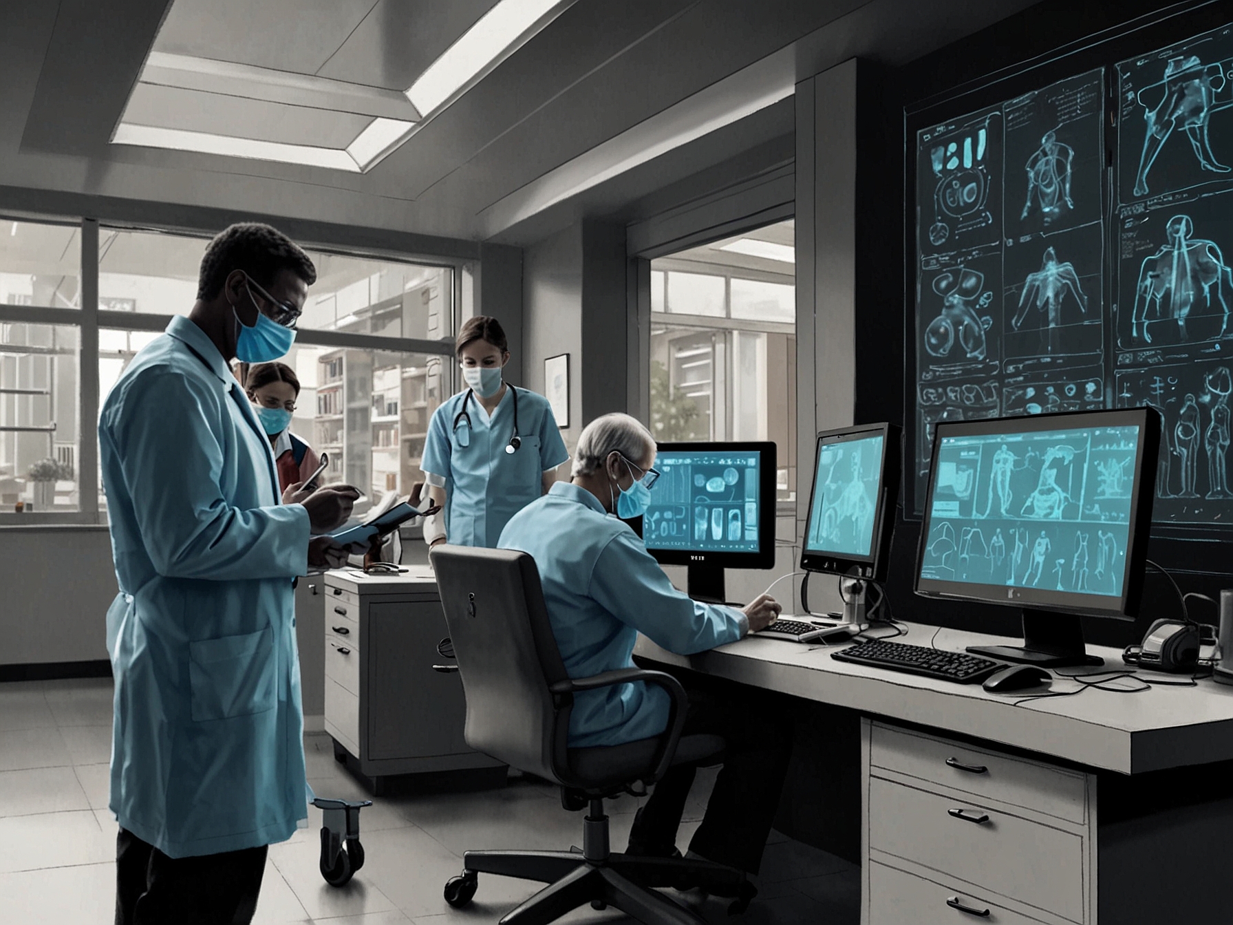 An inspiring image of healthcare technology advancements during the pandemic, demonstrating the rapid evolution of telemedicine and its significance in modern healthcare.