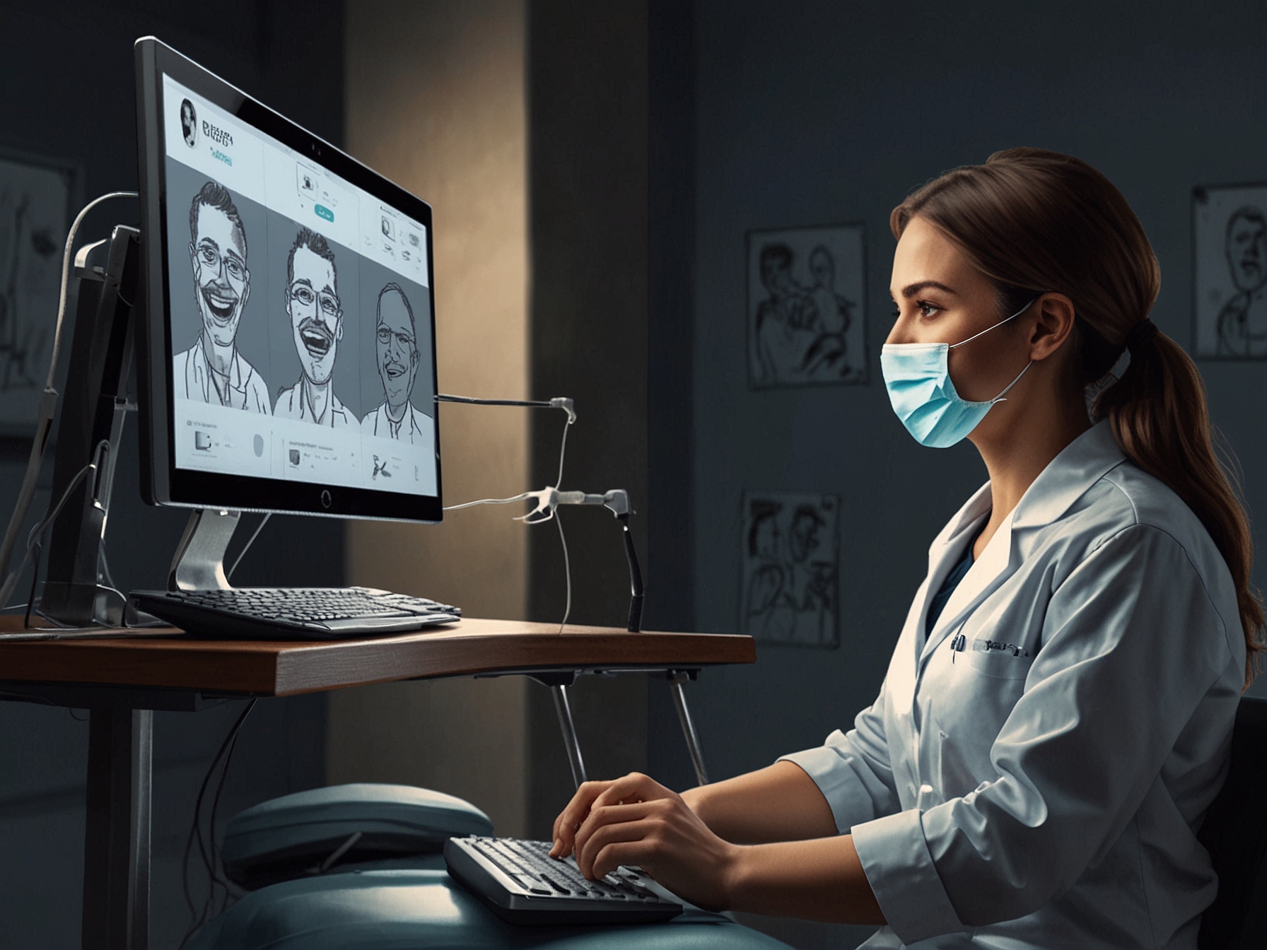 An illustration of a patient on a video call with a dentist, highlighting the convenience and efficiency of receiving dental advice remotely via technology.