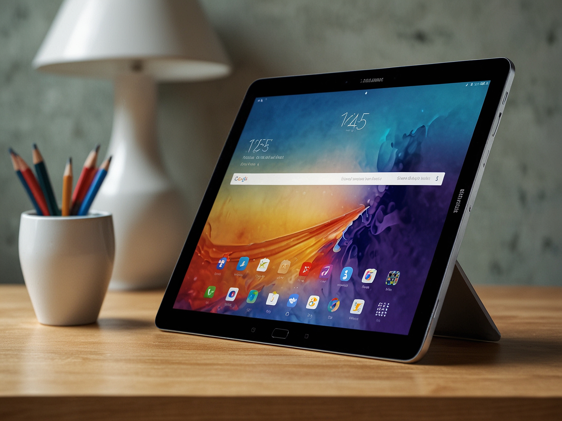 A sleek Samsung Galaxy Tab S10 displayed on a table, showcasing its modern design and vibrant screen, appealing to potential users looking for a portable device.