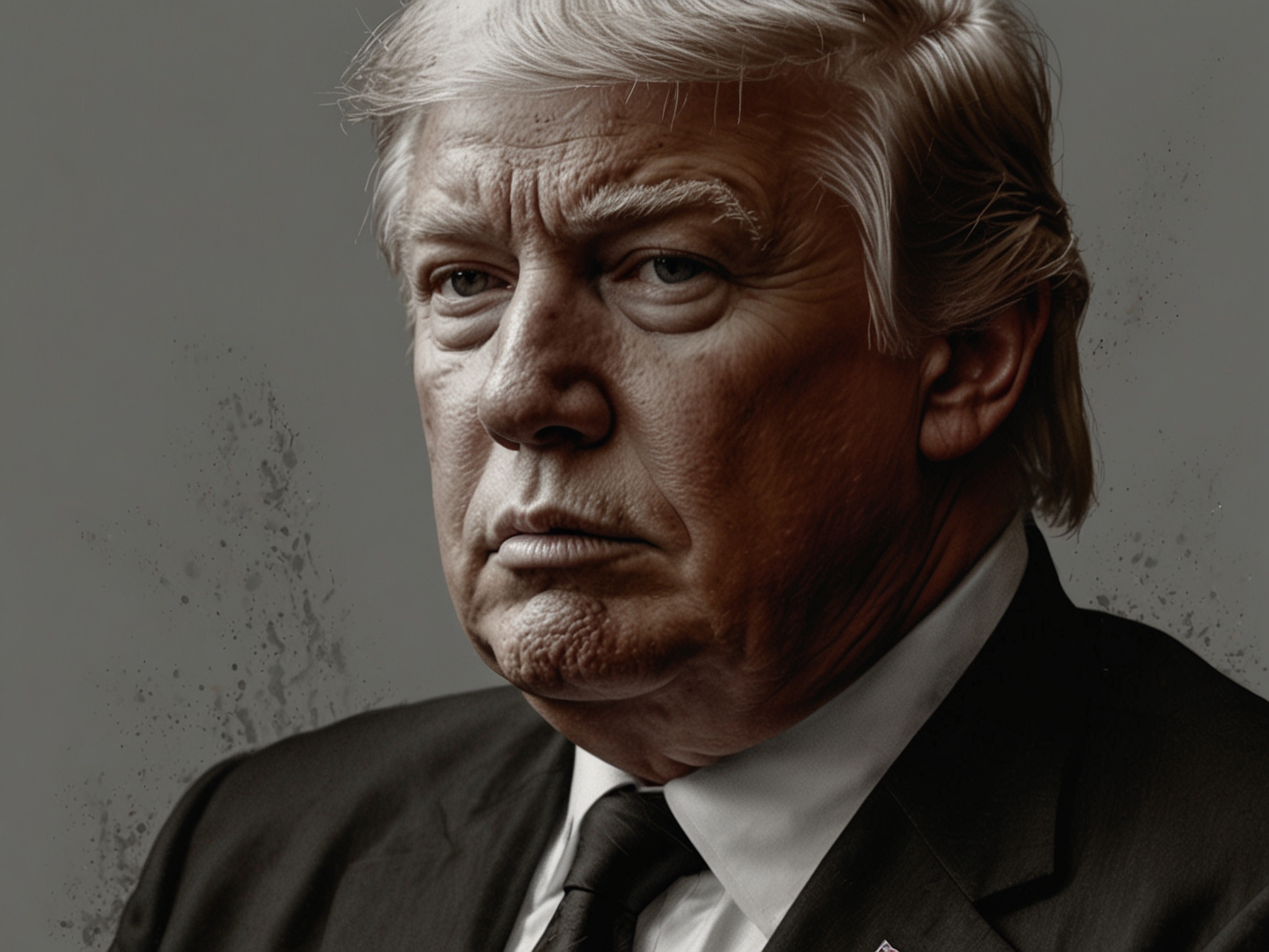 A close-up of Trump's face, showcasing a thoughtful expression as he contemplates the implications of his vow to veto a national abortion ban during a rally.