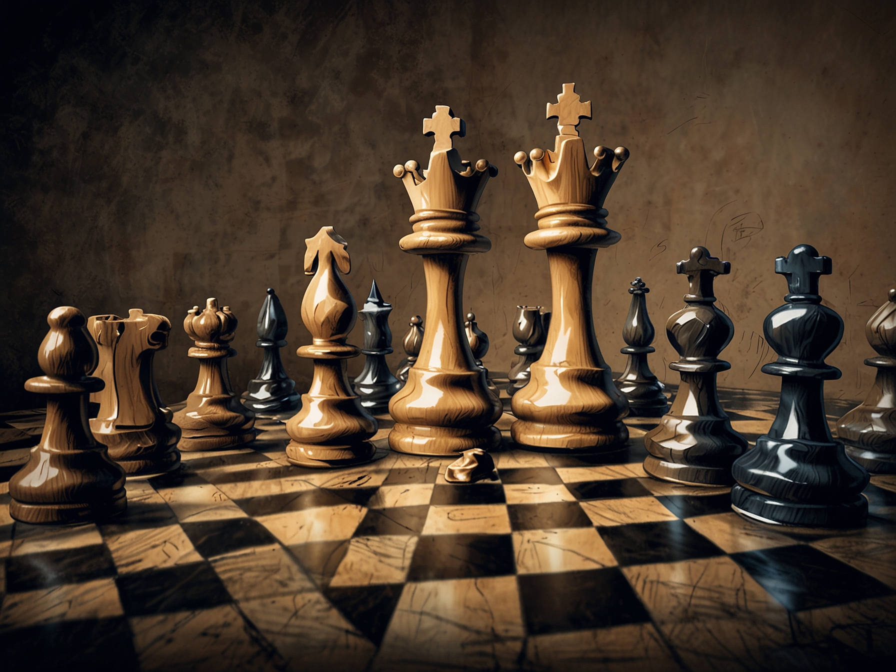 An illustration of a political chessboard with chess pieces symbolizing Trump's strategic moves, highlighting the complex dynamics of the current abortion debate.