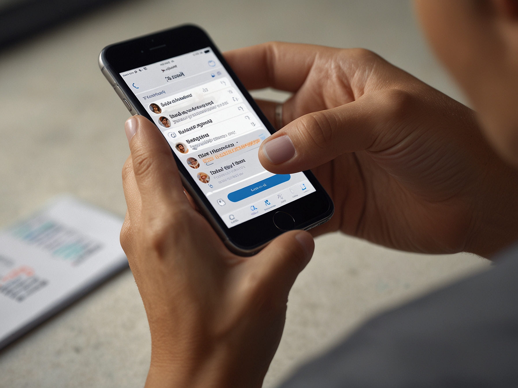 A close-up of a user holding an iPhone displaying a conversation with read receipts and typing indicators, symbolizing the enhanced features of RCS beyond SMS.