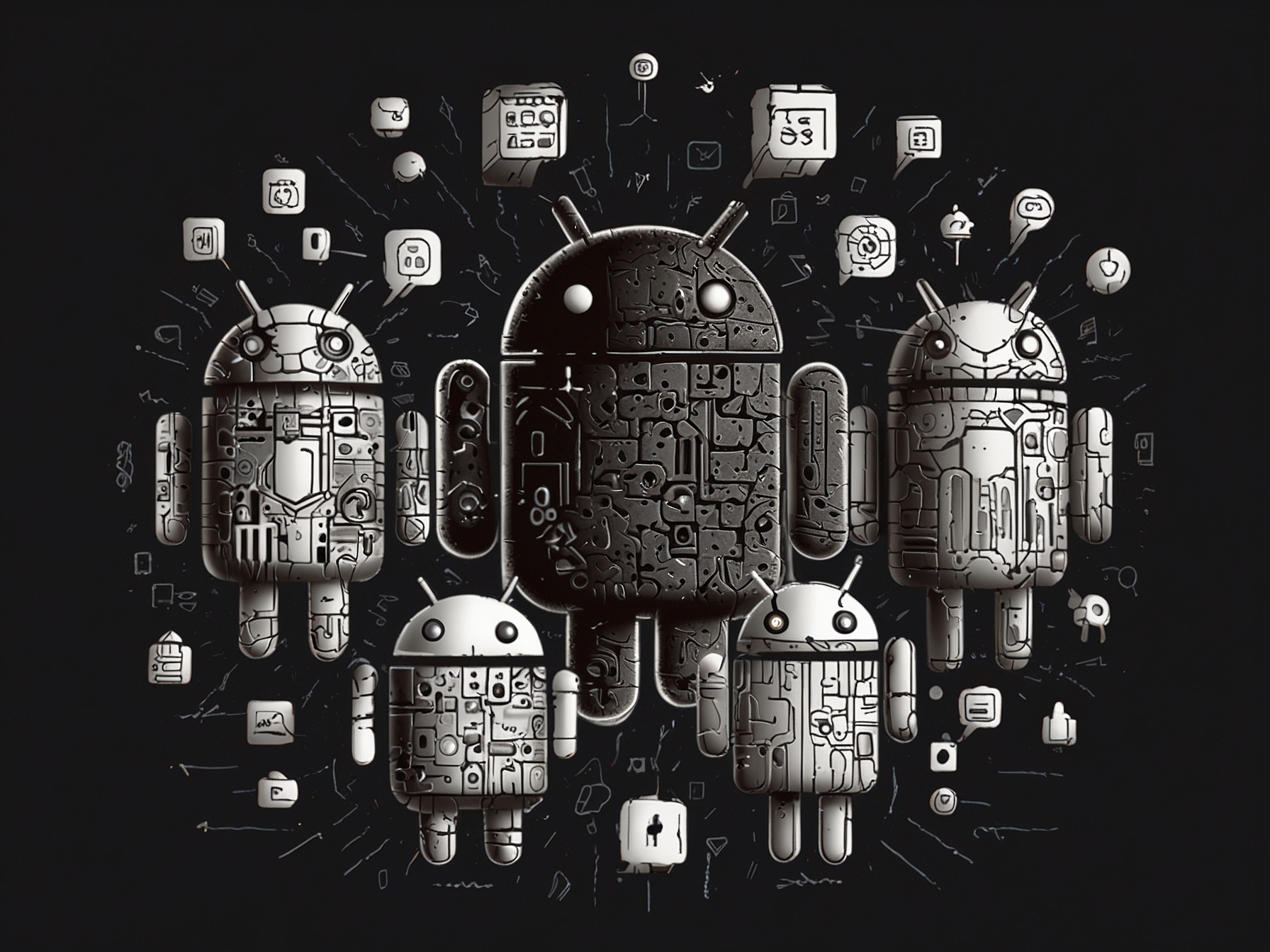 A visual representation of the fragmented Android ecosystem, emphasizing its historical challenges compared to Apple’s more unified messaging approach with iMessage.