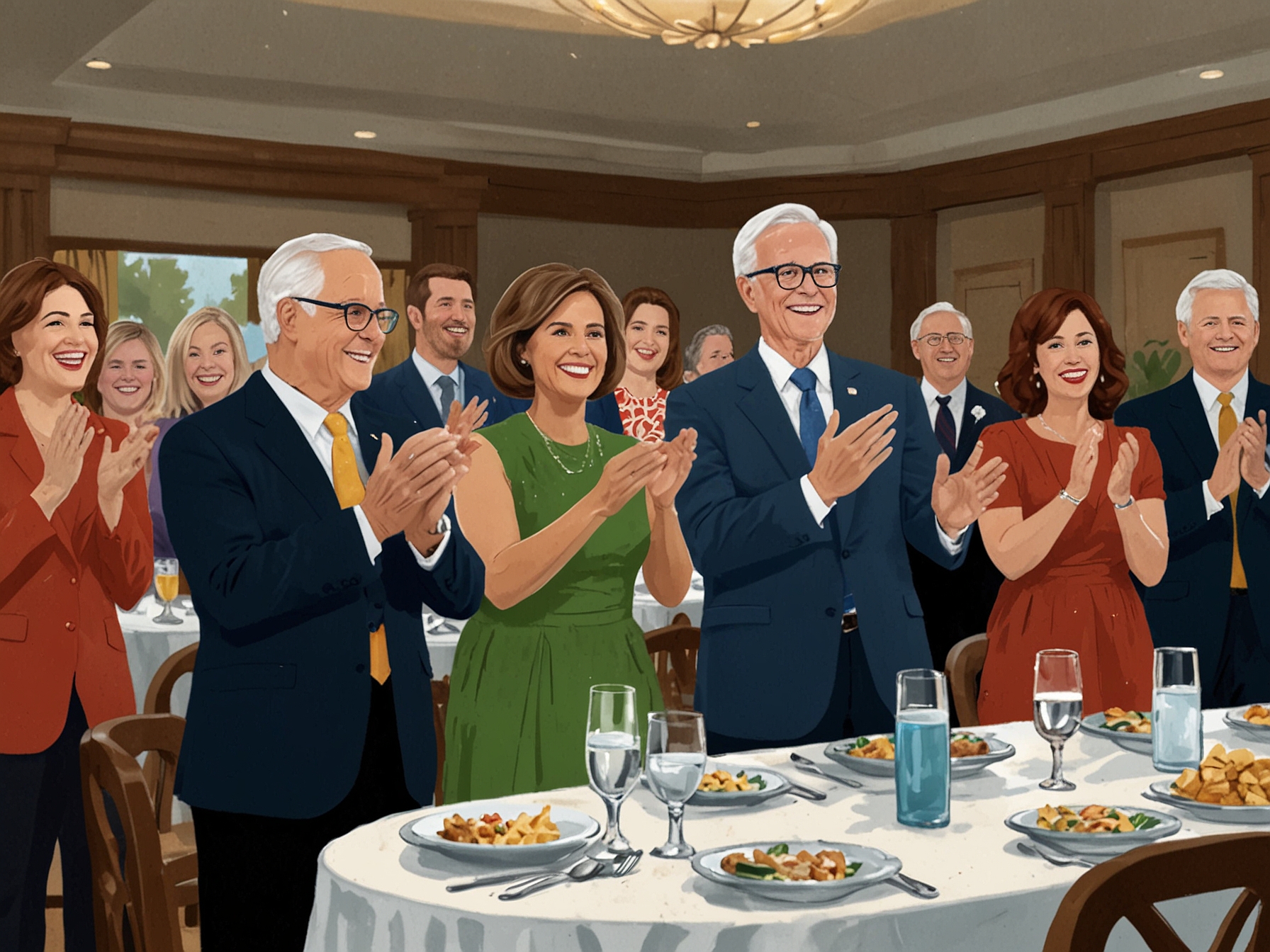 A celebratory scene at Ridglea Country Club featuring attendees clapping as General Mills is awarded Supplier of the Year, highlighting their successful collaboration.