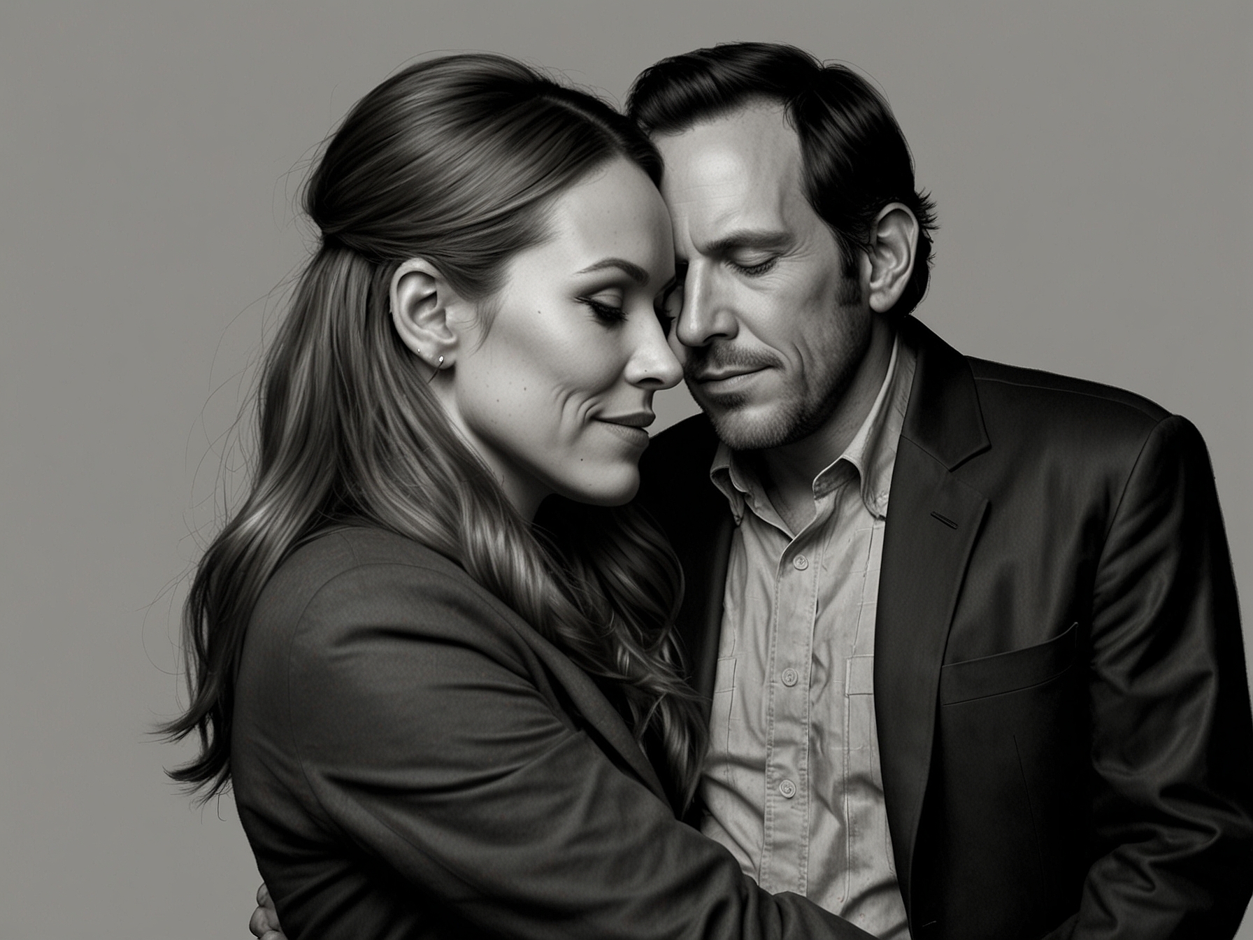 A candid moment between Ben Miller and Jessica Parker, sharing a warm embrace, showcasing their deep bond and the quiet support they provide each other.