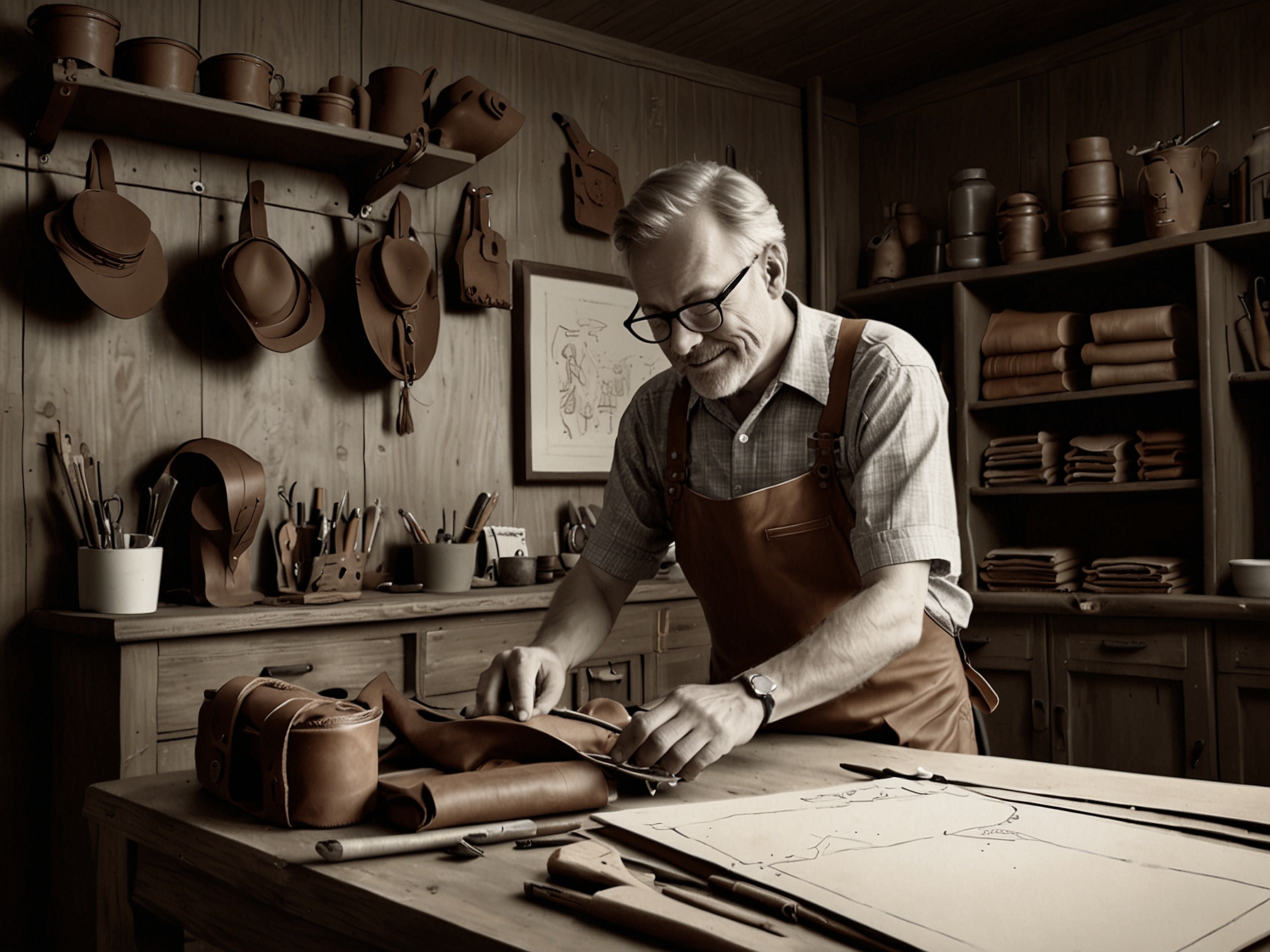 An artisan crafting hand-made leather goods in their small workshop, showcasing the dedication and passion that small suppliers pour into their products despite payment delays.