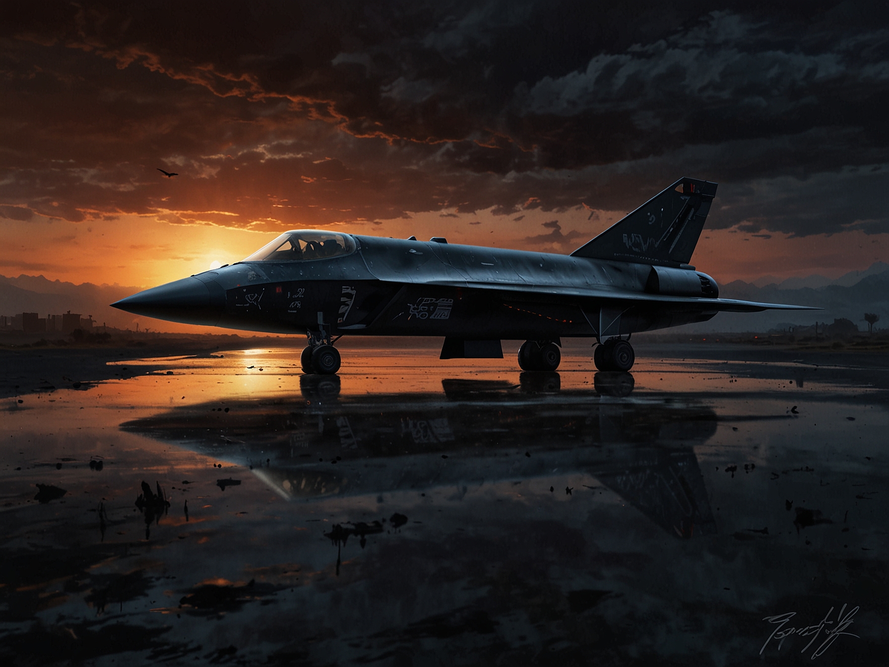 An artistic representation of the EMC SR-71 watch in a dramatic setting, surrounded by hints of aviation elements, reflecting its homage to the stealth and speed of the SR-71 aircraft.