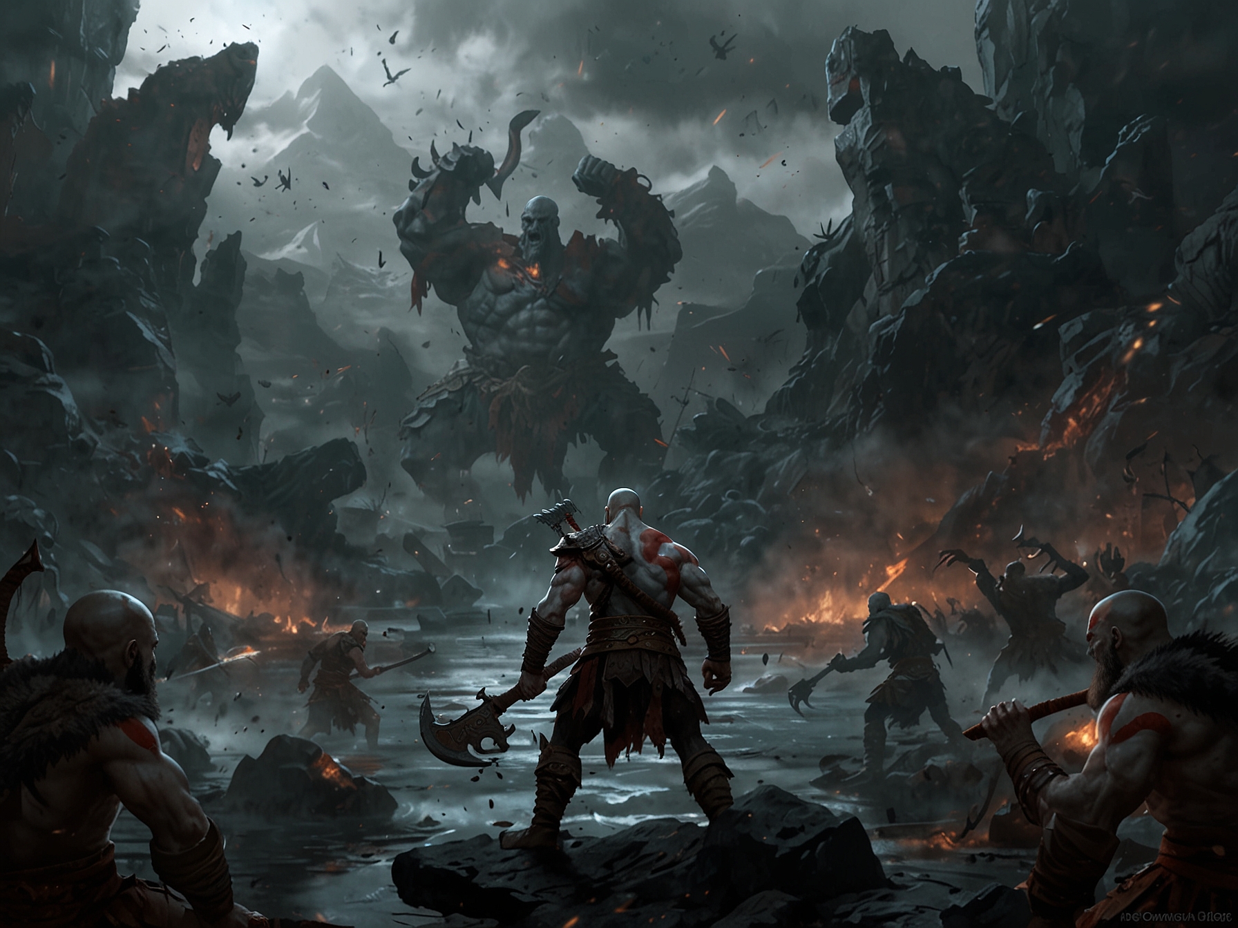An intense battle scene in God of War Ragnarok where Kratos confronts a god, highlighting the significance of silence amidst chaos with companions muted.