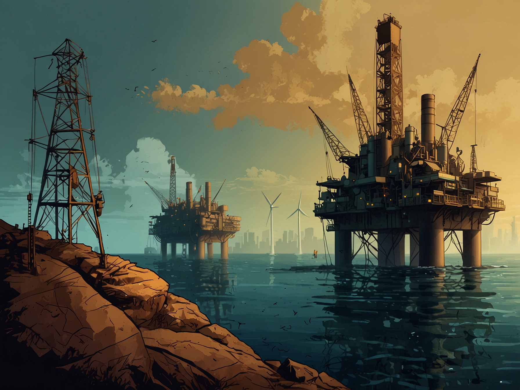 An infographic illustrating the challenges Petrobras faces, highlighting the tension between maintaining dividends and investing in sustainable energy solutions.