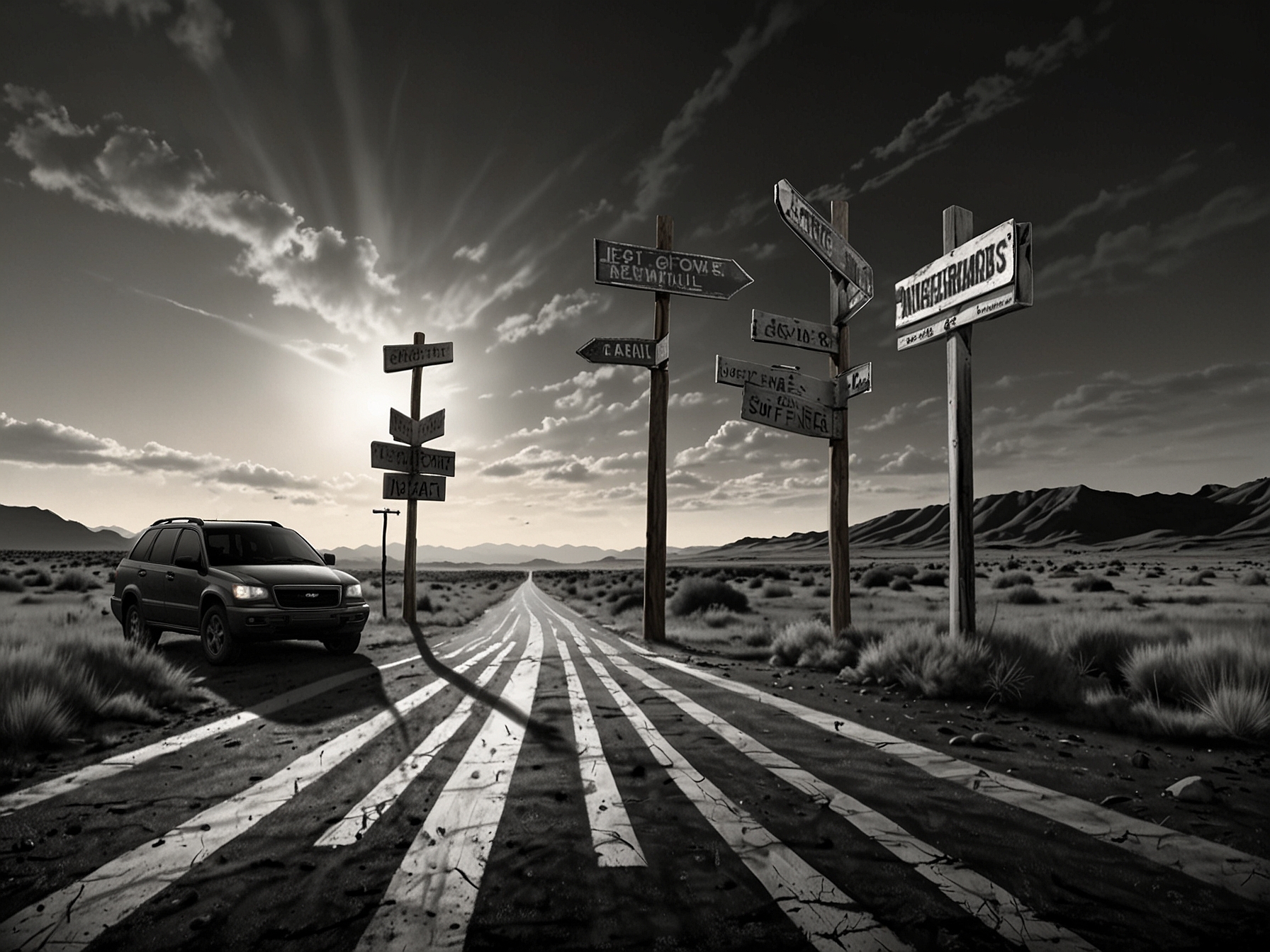 An artistic representation of a crossroads, symbolizing personal struggles and the journey of self-discovery that many people, including actors, face behind the scenes.