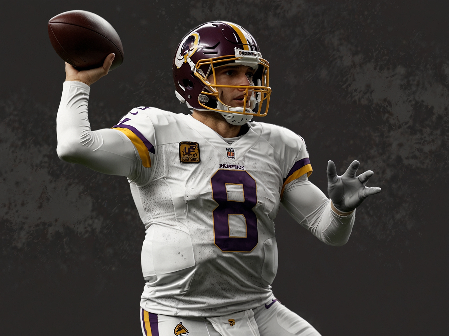 Kirk Cousins delivering a precise pass during the game, showcasing his strong arm and the trust he built with his receivers as they celebrate a touchdown.