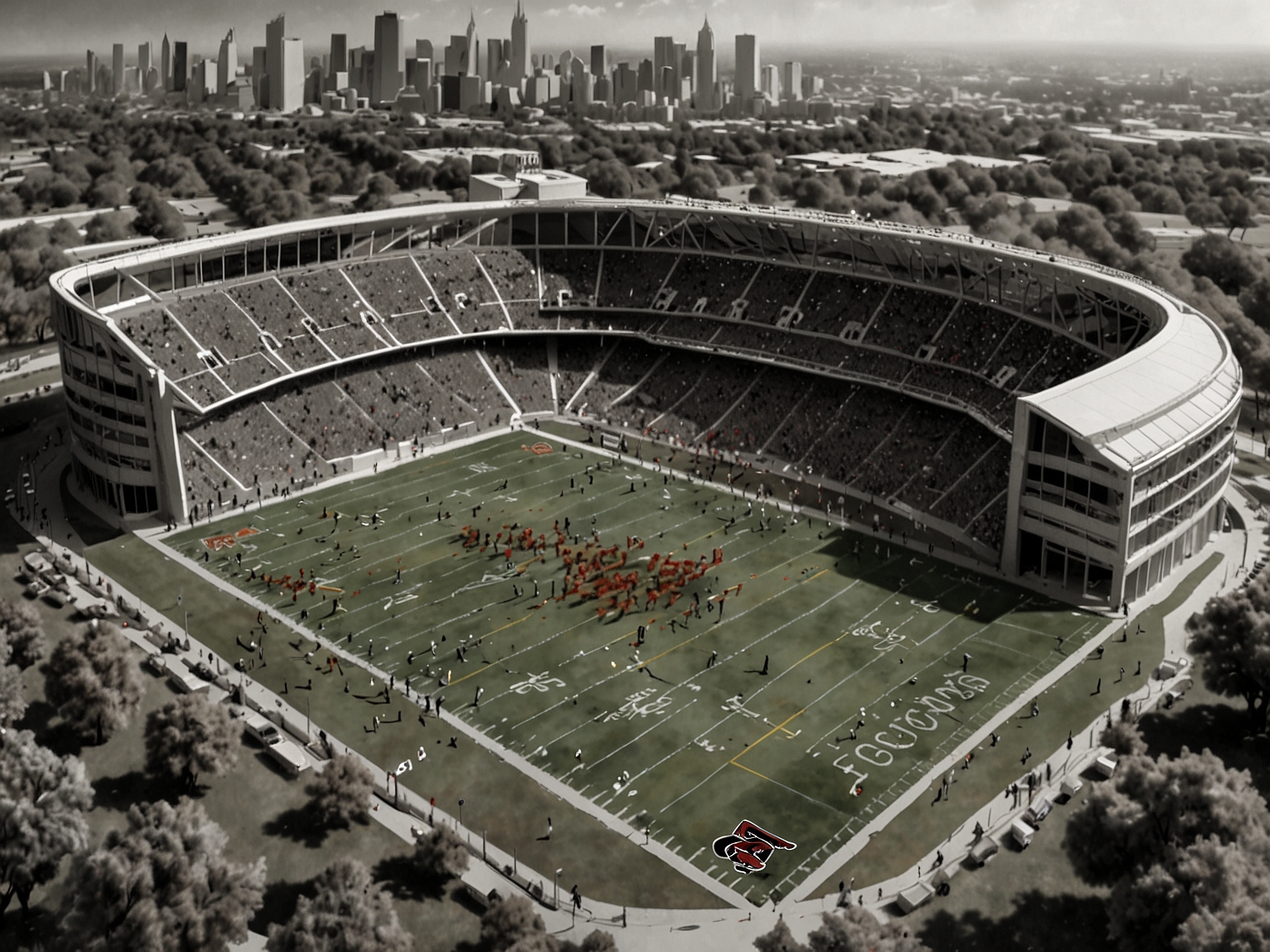An aerial view of the Falcons' practice session, emphasizing the importance of teamwork and communication as they work on building connections and timing in their offense.