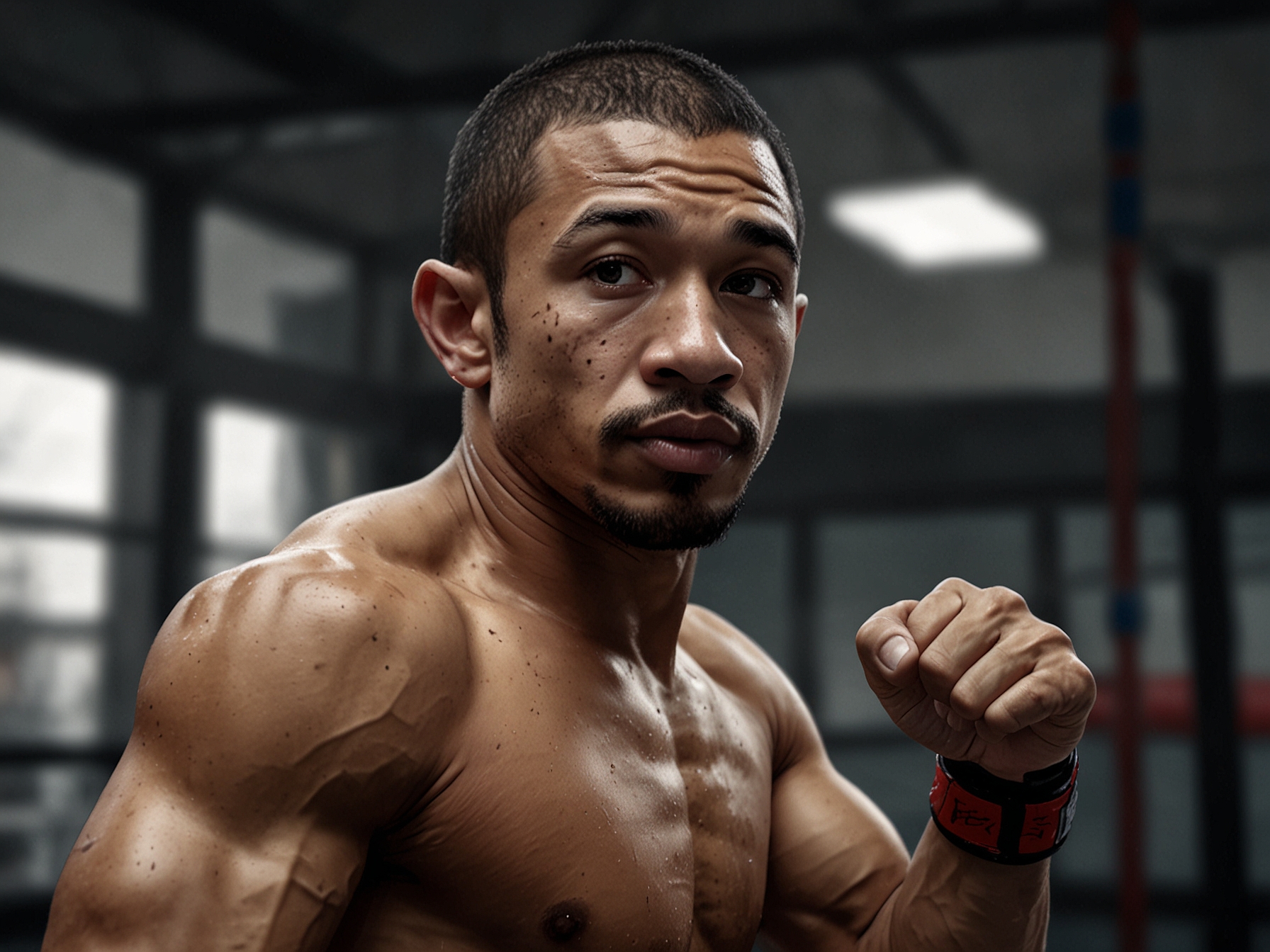 Jose Aldo training in the gym, showcasing his determination and skill as a seasoned MMA fighter ready to face new challenges, embodying the spirit of competition.